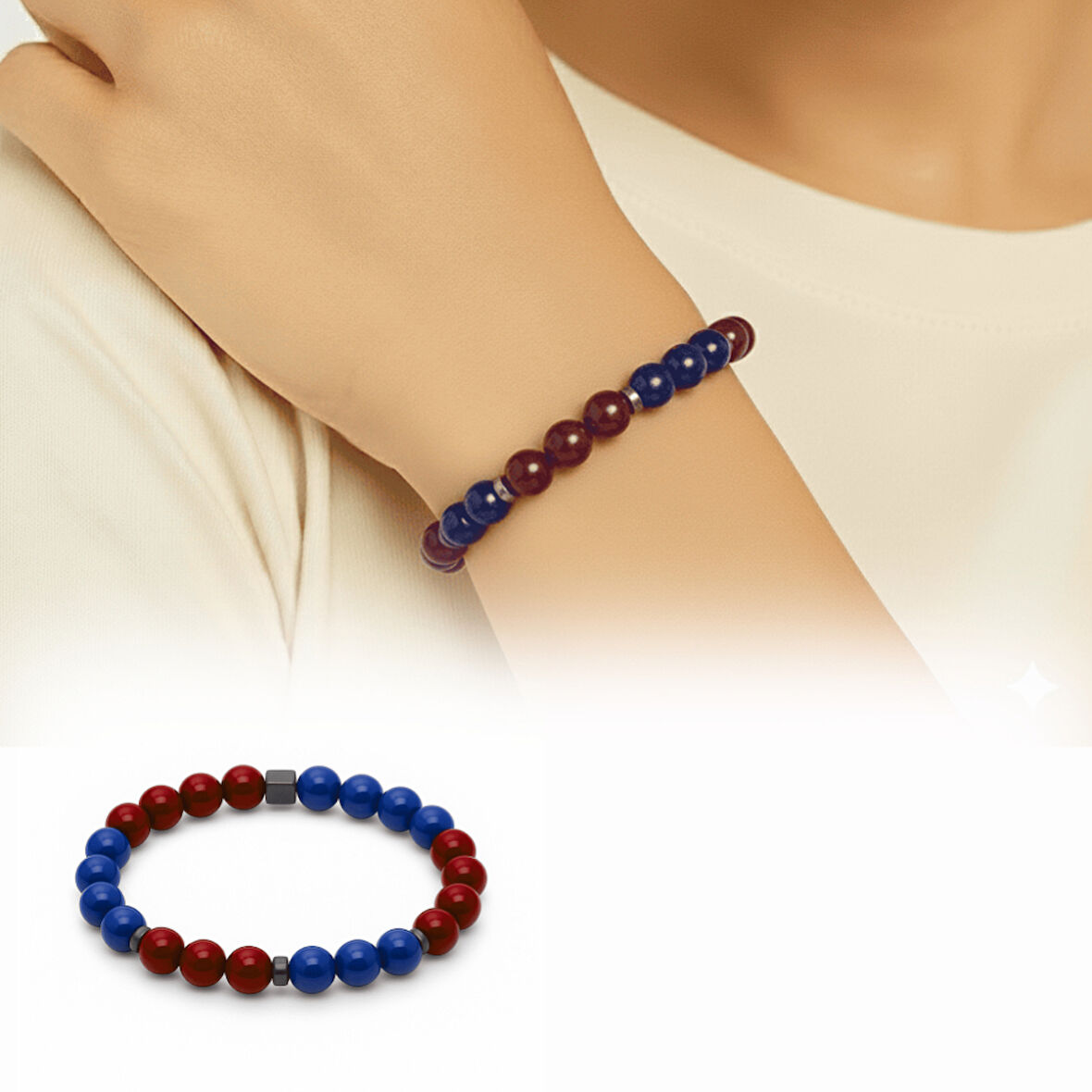 Küre Kesim Bordo Mavi Jade Doğaltaş Kadın Taraftar Bileklik