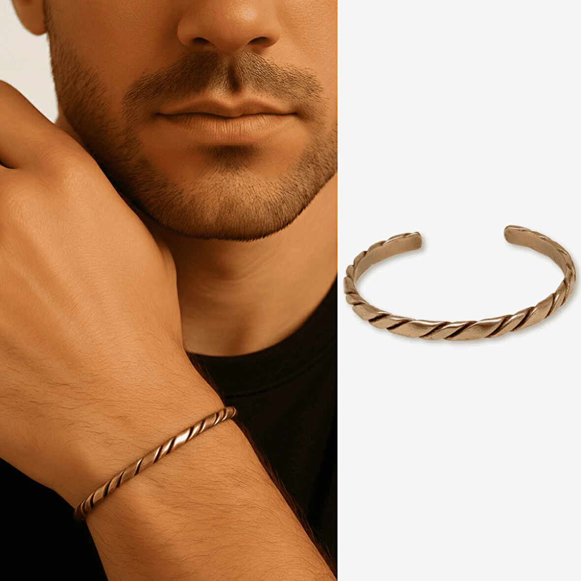 Erkek Bakır Bileklik - Otantik Burma Tasarım - Ayarlanabilir Yapı