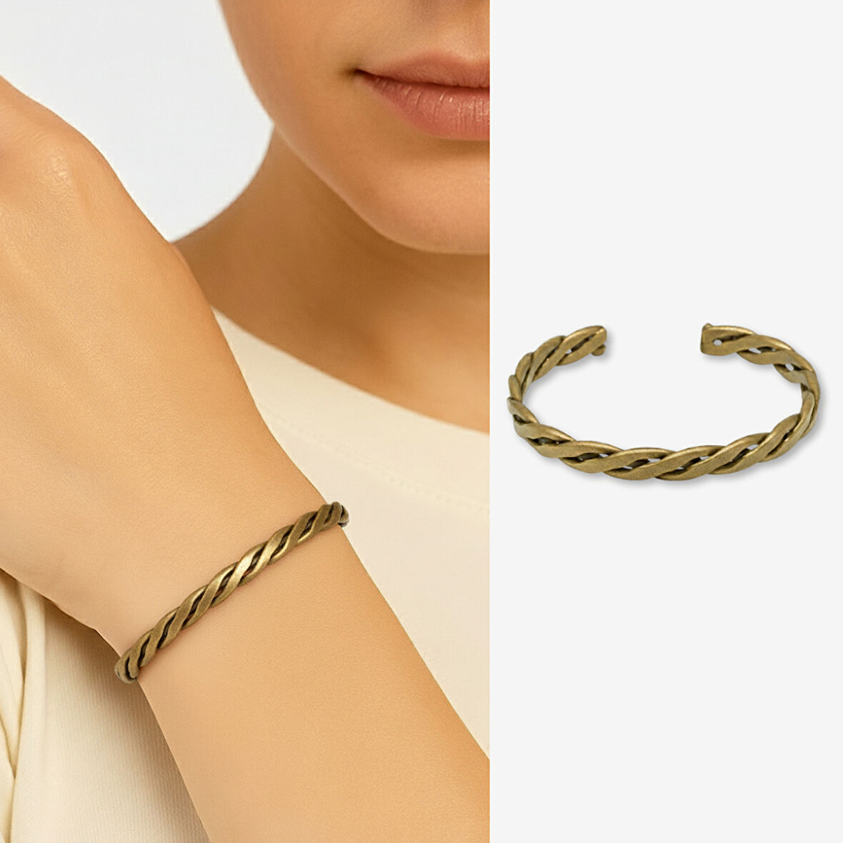 Kadın Bakır Bileklik - Otantik Burma Model - Ayarlanabilir Yapı