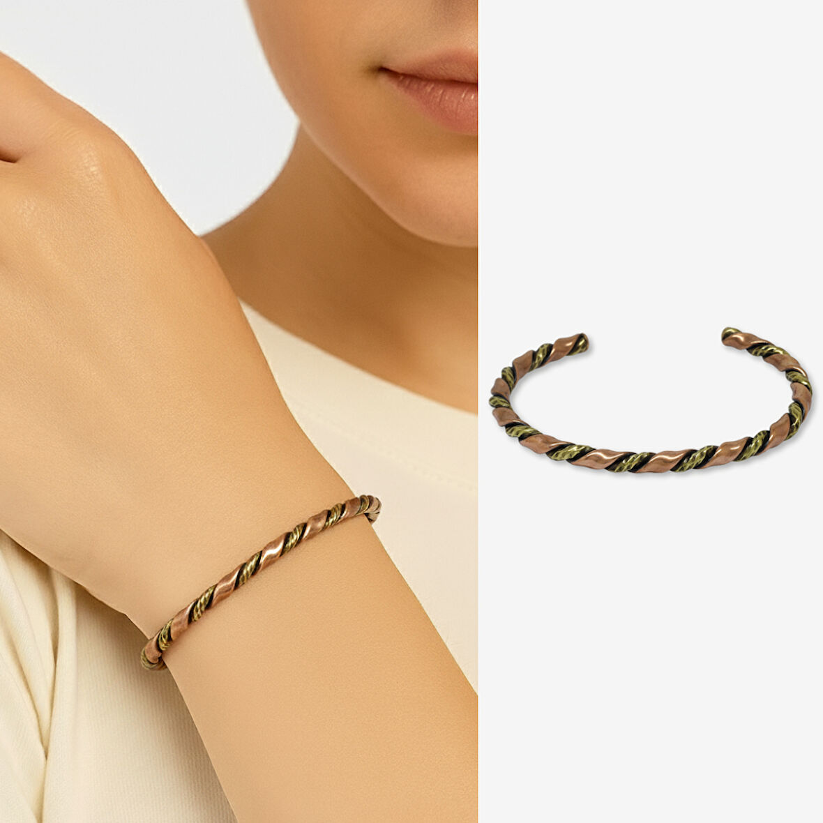 Kadın Bakır Pirinç Bileklik - Otantik Burma Tasarım - Ayarlanabilir Yapı