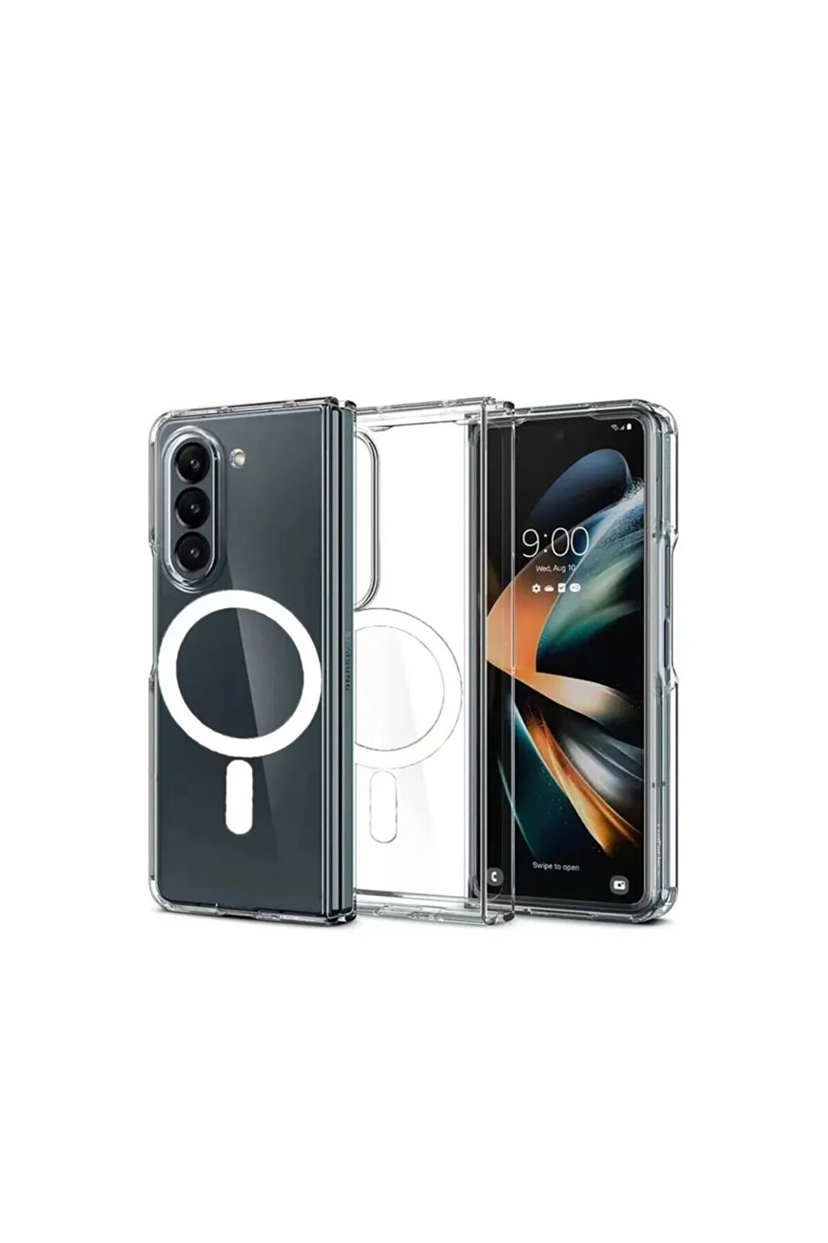 Samsung Galaxy Z Fold 5 Kılıf Magsafe Wireless Kablosuz Şarj Uyumlu Manyetik Şeffaf Kapak