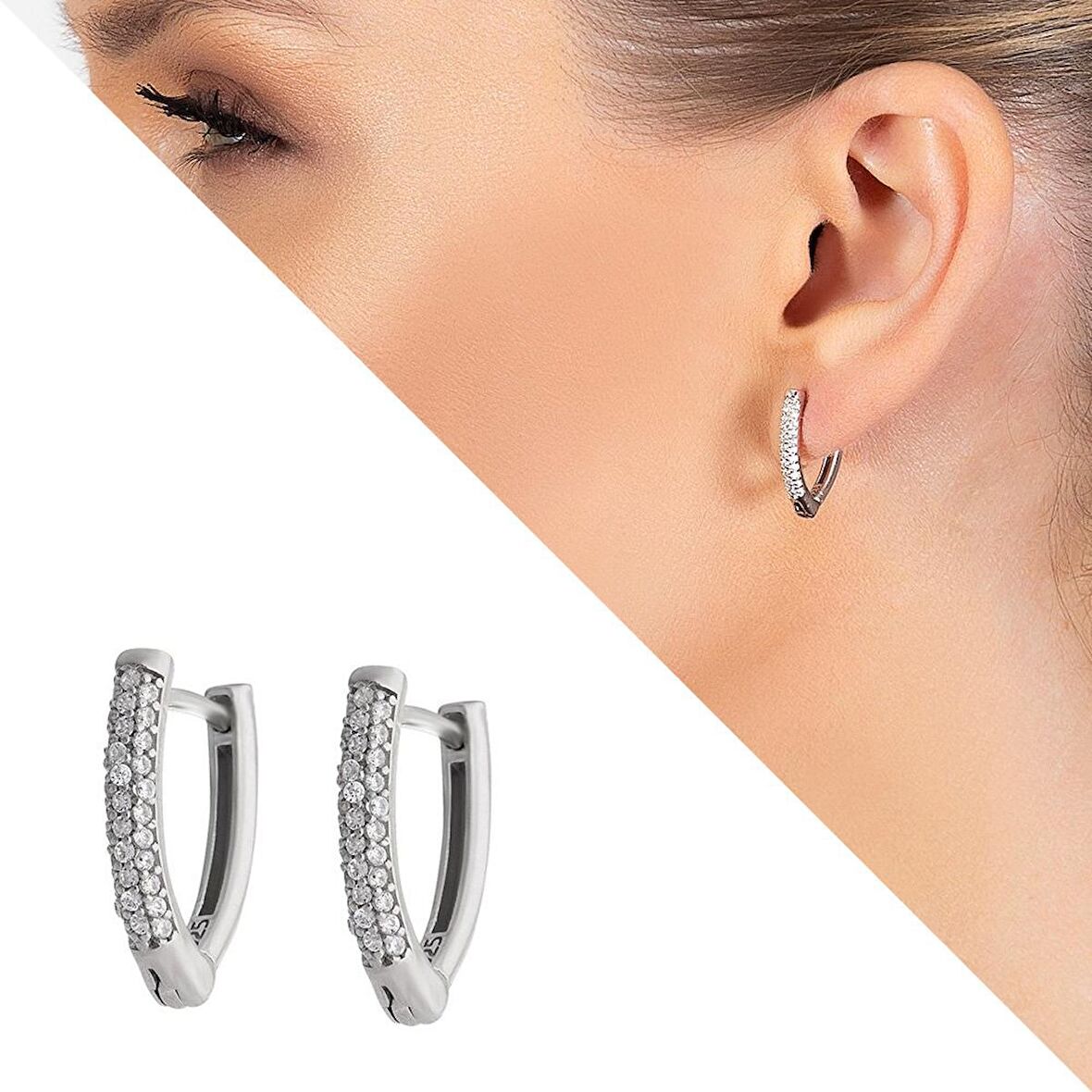 Starlight Diamond Zirkon Taşlı "V" Tasarım 925 Ayar Gümüş Küpe