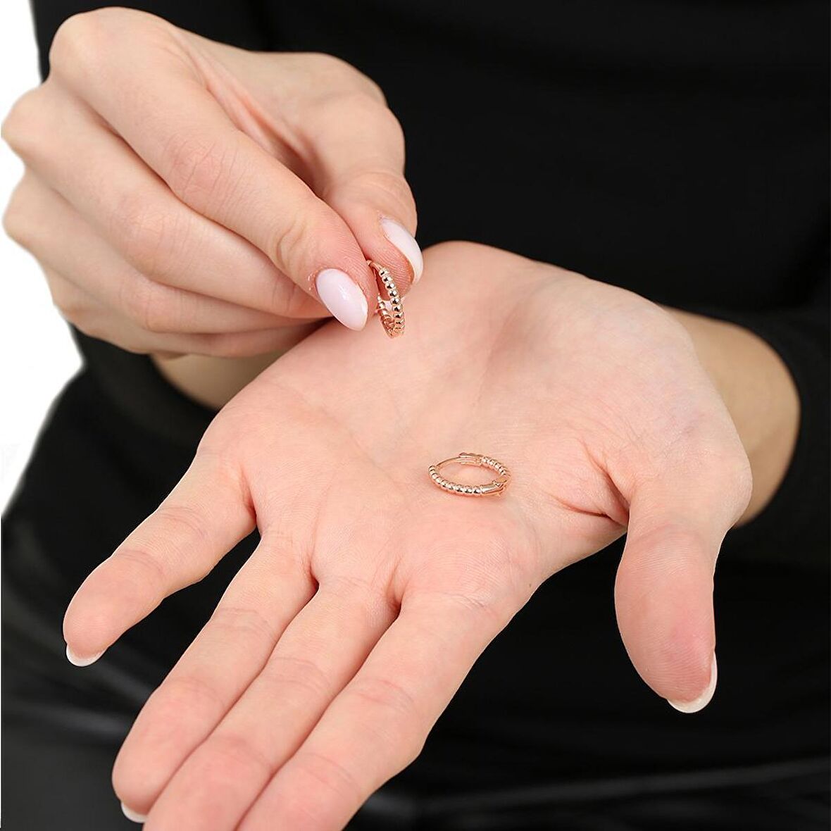 Popcorn Tasarım Rose Renk Tam Tur 925 Ayar Gümüş Kadın Küpe