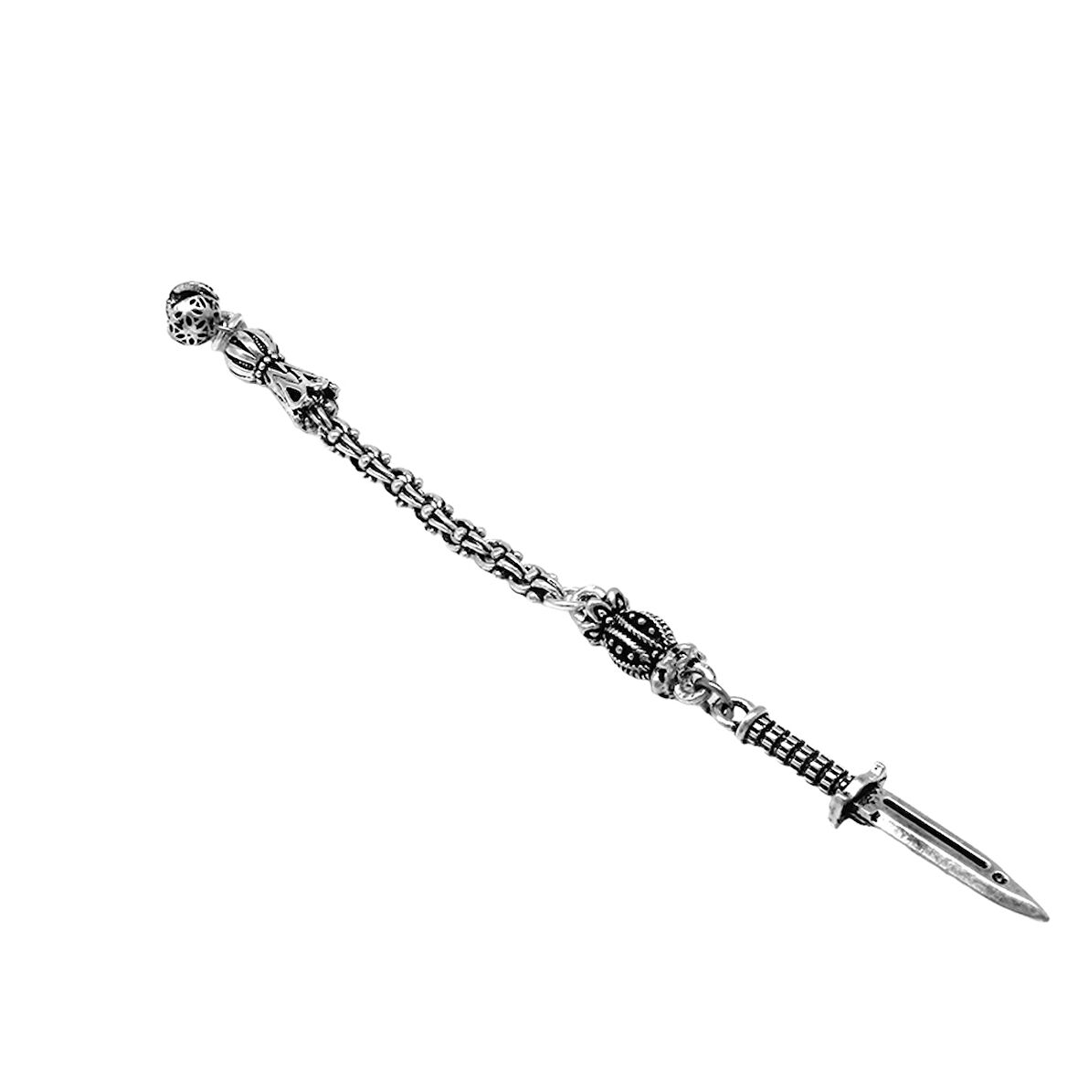 Süngü Temalı Arnavut Zincirli Tek Kamçılı Kararmaz Metal Püskül