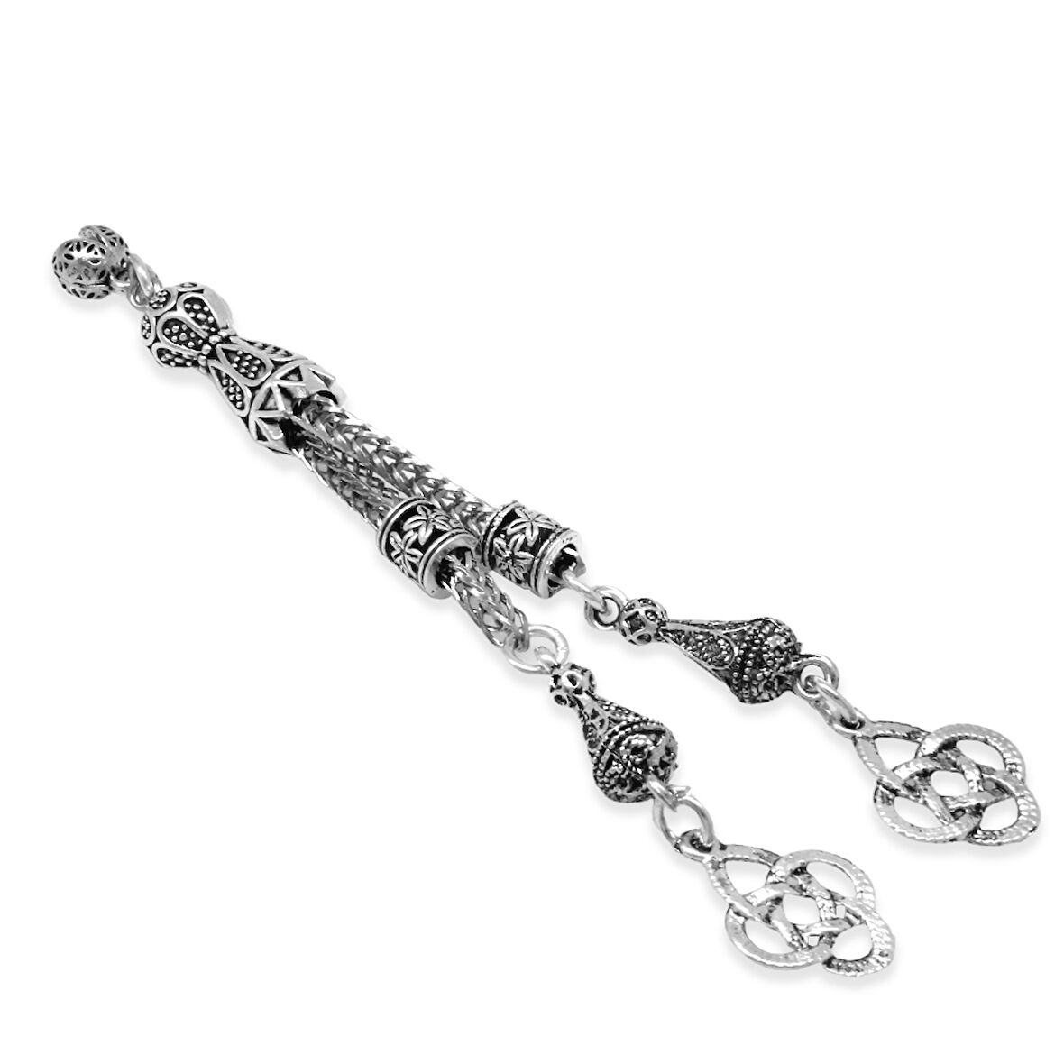 Kazaziye Temalı Foxtail Zincirli Çift Kamçılı Kararmaz Metal Püskül