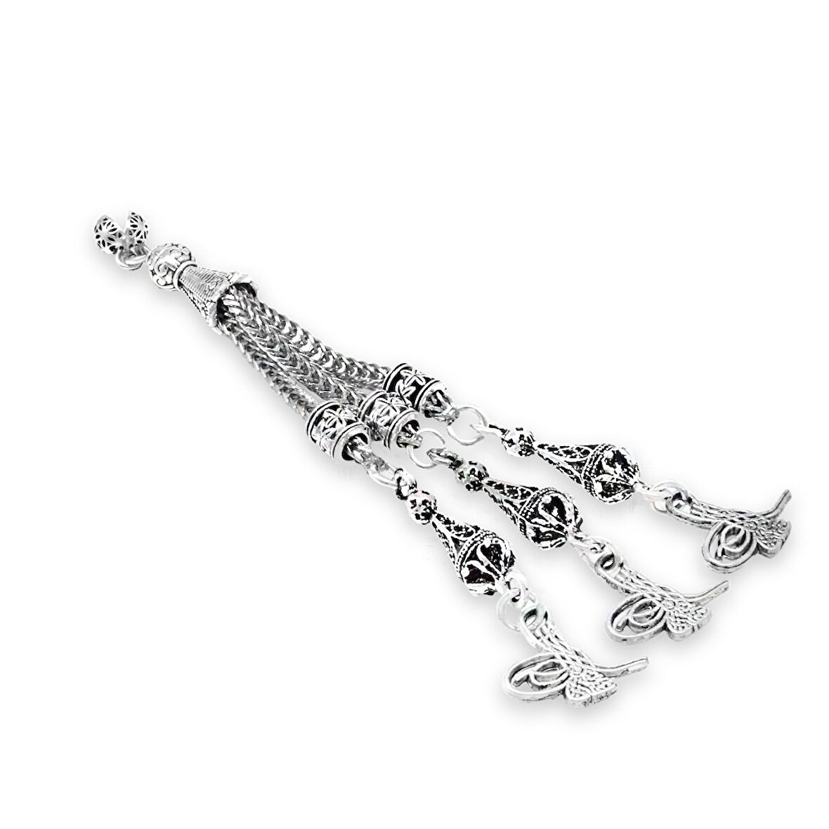 Tuğra Temalı Foxtail Zincirli Üç Kamçılı Kararmaz Metal Püskül