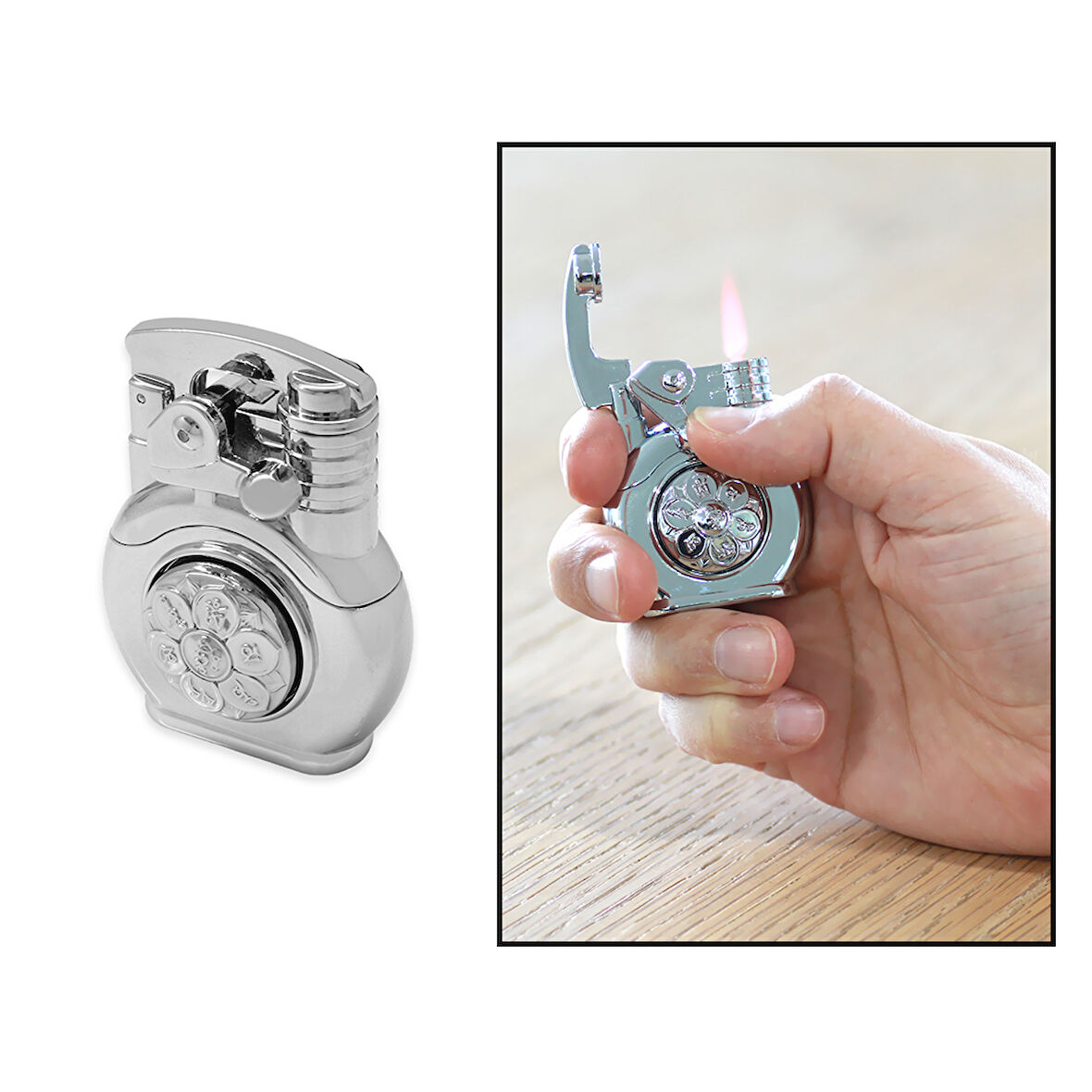 Kişiye Özel İsim Yazılı Gümüş Renk Stres Çarkı Tasarım Manyetorlu Çakmak