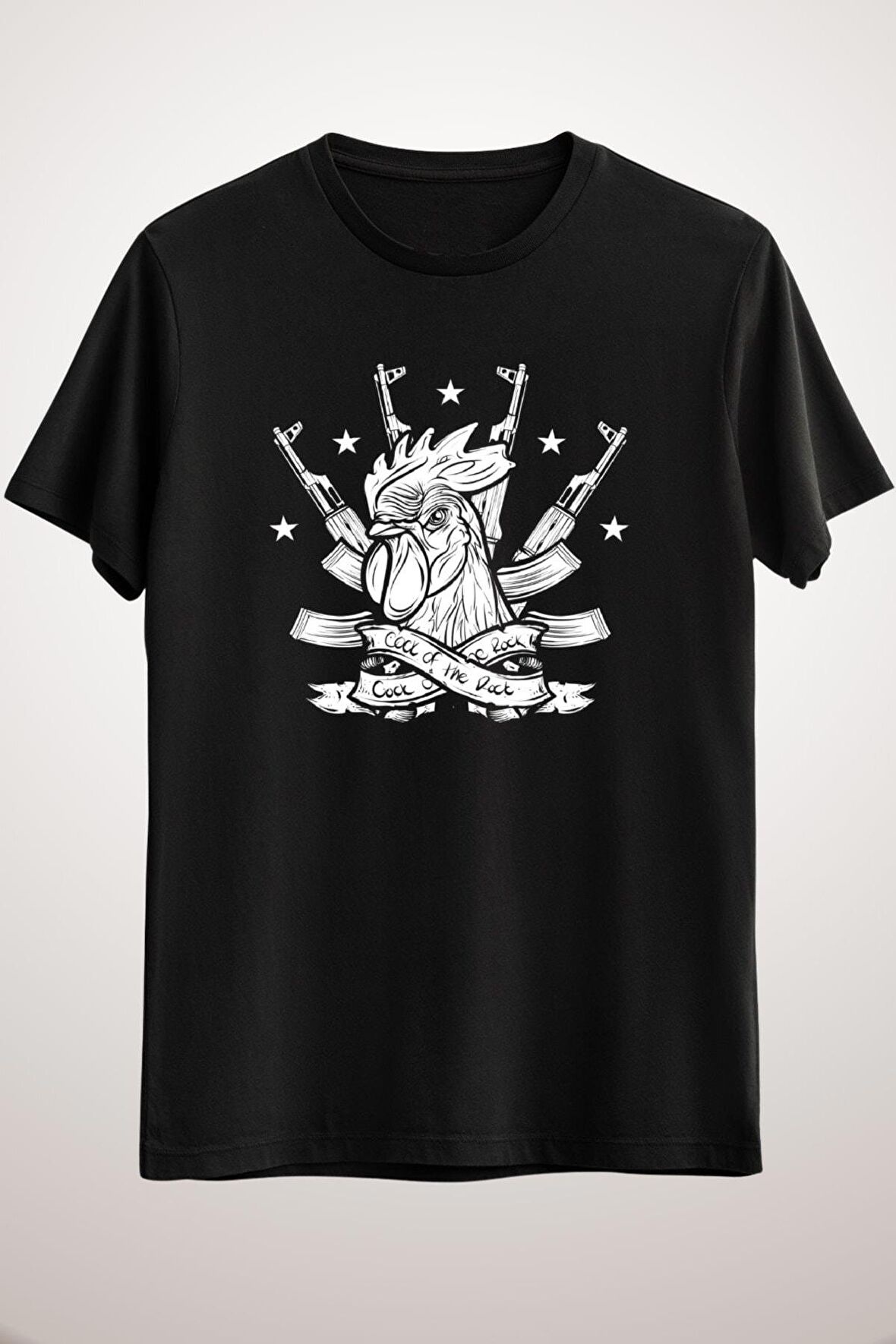 Erkek Siyah Cock Of The Rock Funny Military Combat Veteran Ak47 Rooster Team
