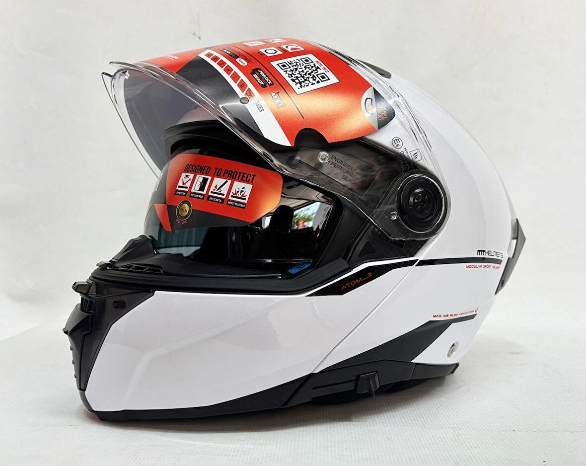 MT Atom 2 Sv A1 Parlak Beyaz Çene Açılır İç Güneş Vizörlü 2XL