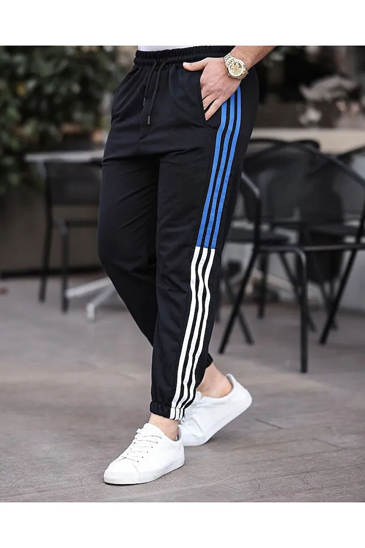 Erkek  Lastik Paça Şeritli Sportif Eşofman Altı