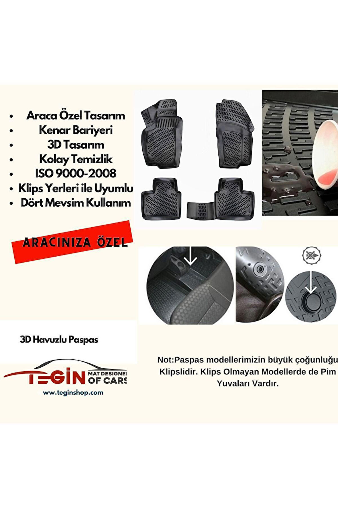 Volkswagen Golf 8 Manuel Vites 3D Havuzlu Paspas 2019 Sonrası Siyah