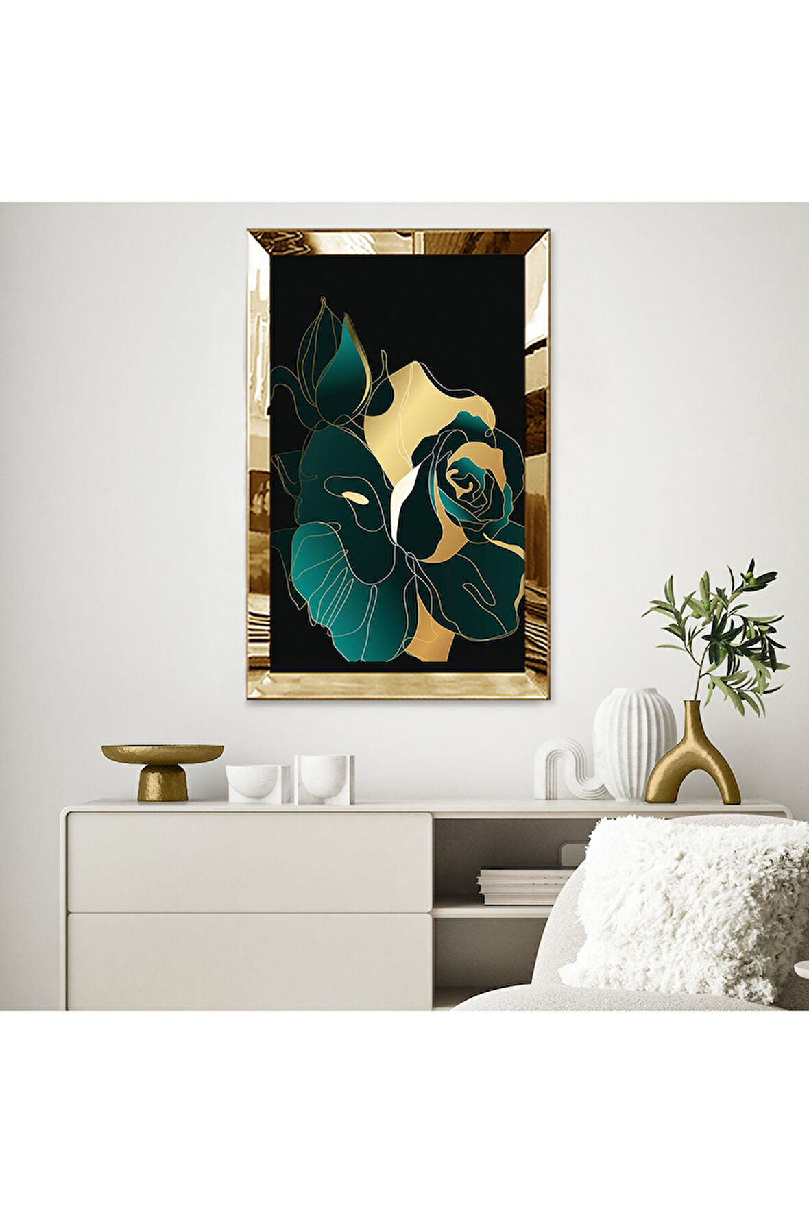Gümüş Aynalı Pleksi Çerçeveli Dekoratif Modern Gül Mdf Tablo