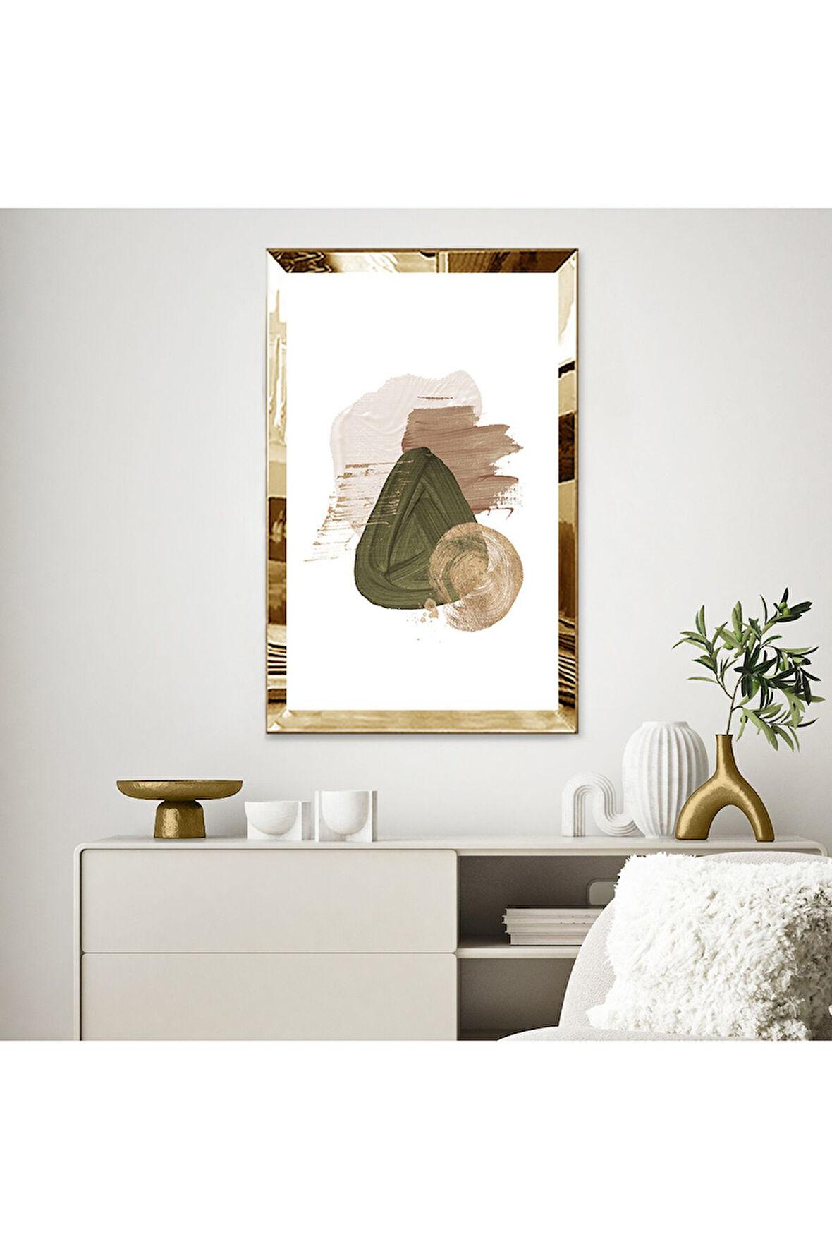 Gümüş Aynalı Pleksi Çerçeveli Pastel Tonlarında Soyut Fırça Izleri Mdf Tablo