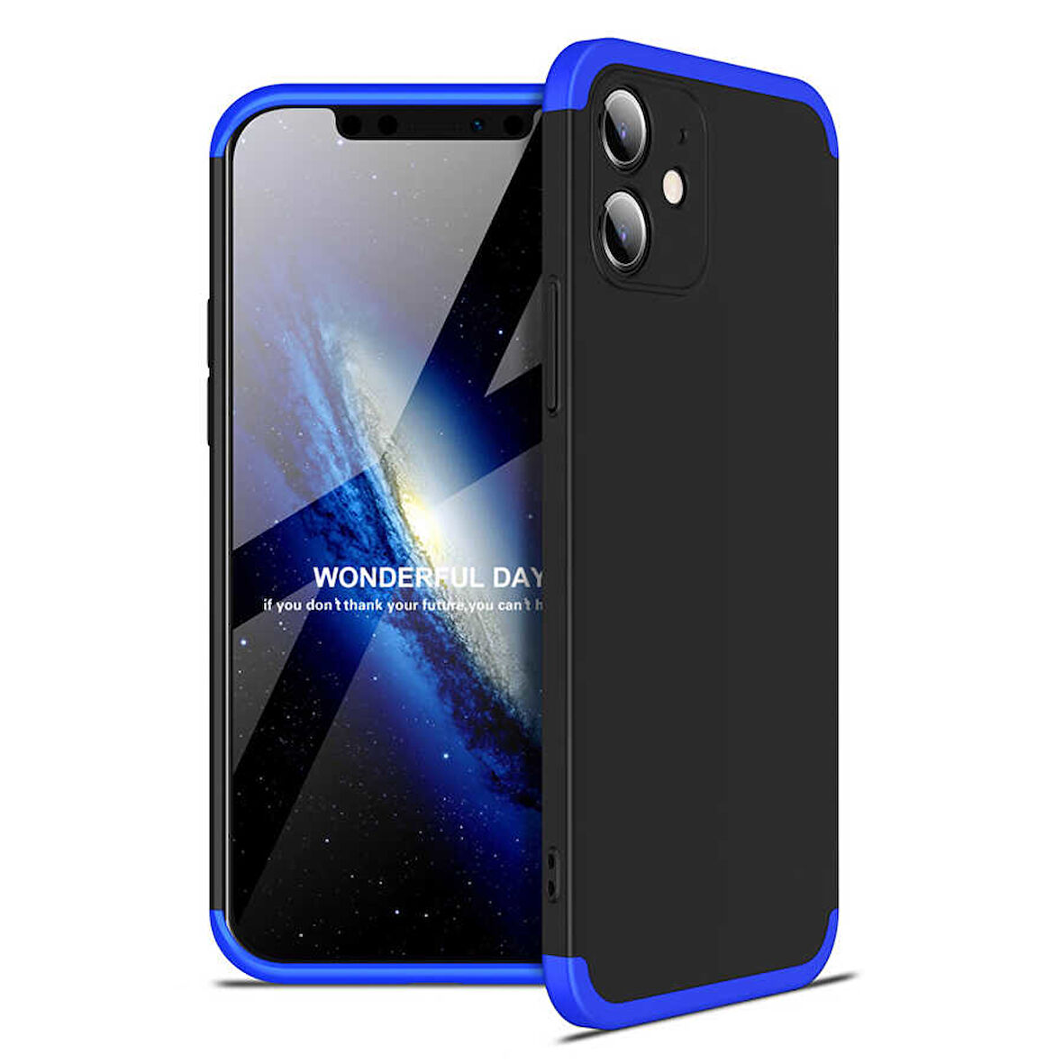 Apple iPhone 12 Kılıf 3 Parça Slim Sert Silikon Kapak AYS
