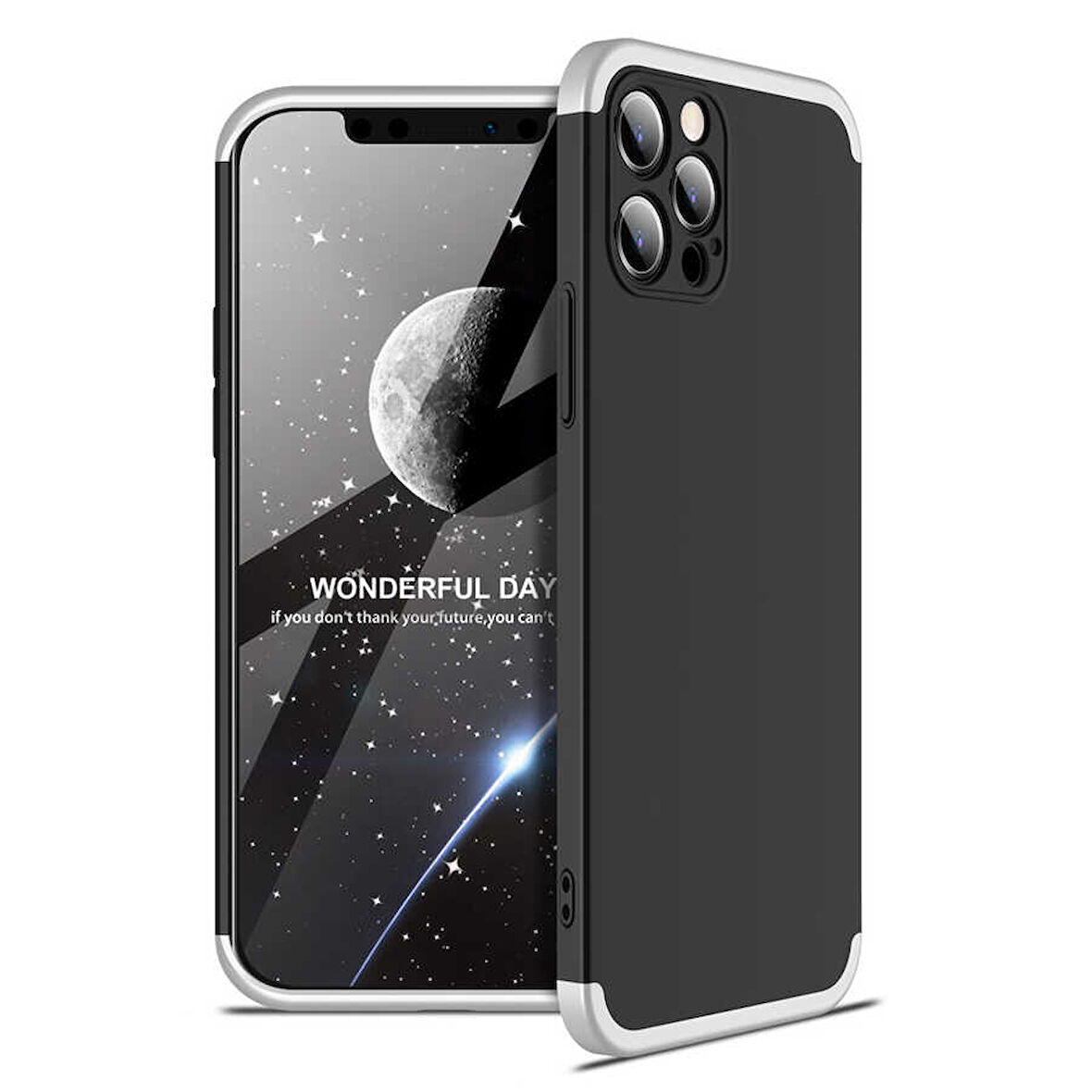 Apple iPhone 12 Pro Max Kılıf 3 Parça Slim Sert Silikon Kapak AYS