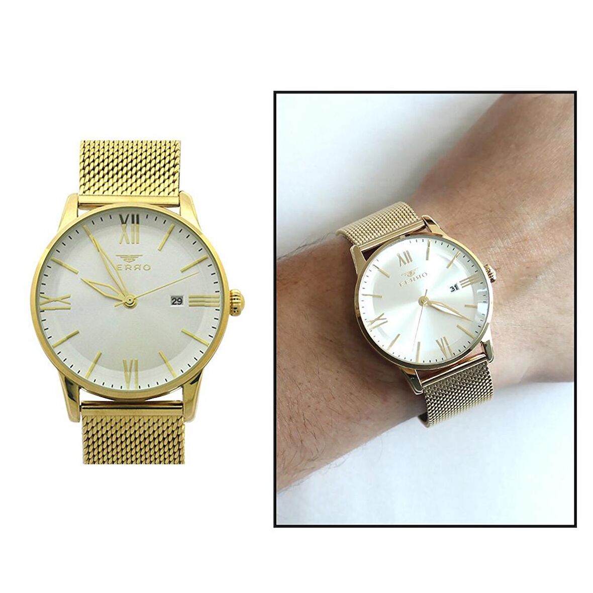 Ferro Gold Renk Hasır Kordonlu Erkek Kol SaatiTH-F11182C-B