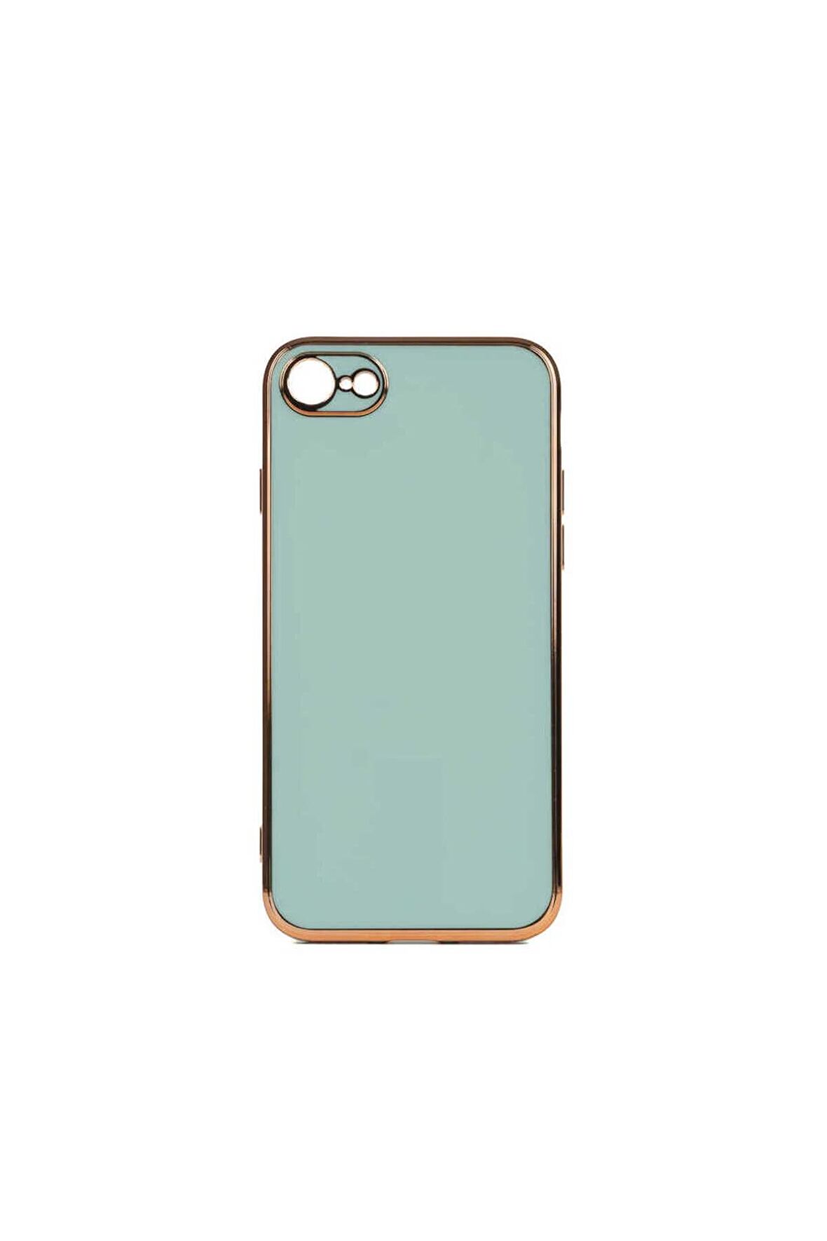 Apple iPhone 7 Uyumlu   Kılıf Kenarları Gold Kamera Korumalı Renkli Pastel Silikon Açık Yeşil