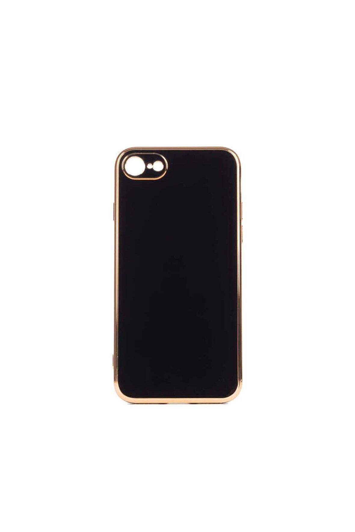 Apple iPhone 8 Kılıf Kenarları Gold Kamera Korumalı Renkli Pastel Silikon Siyah