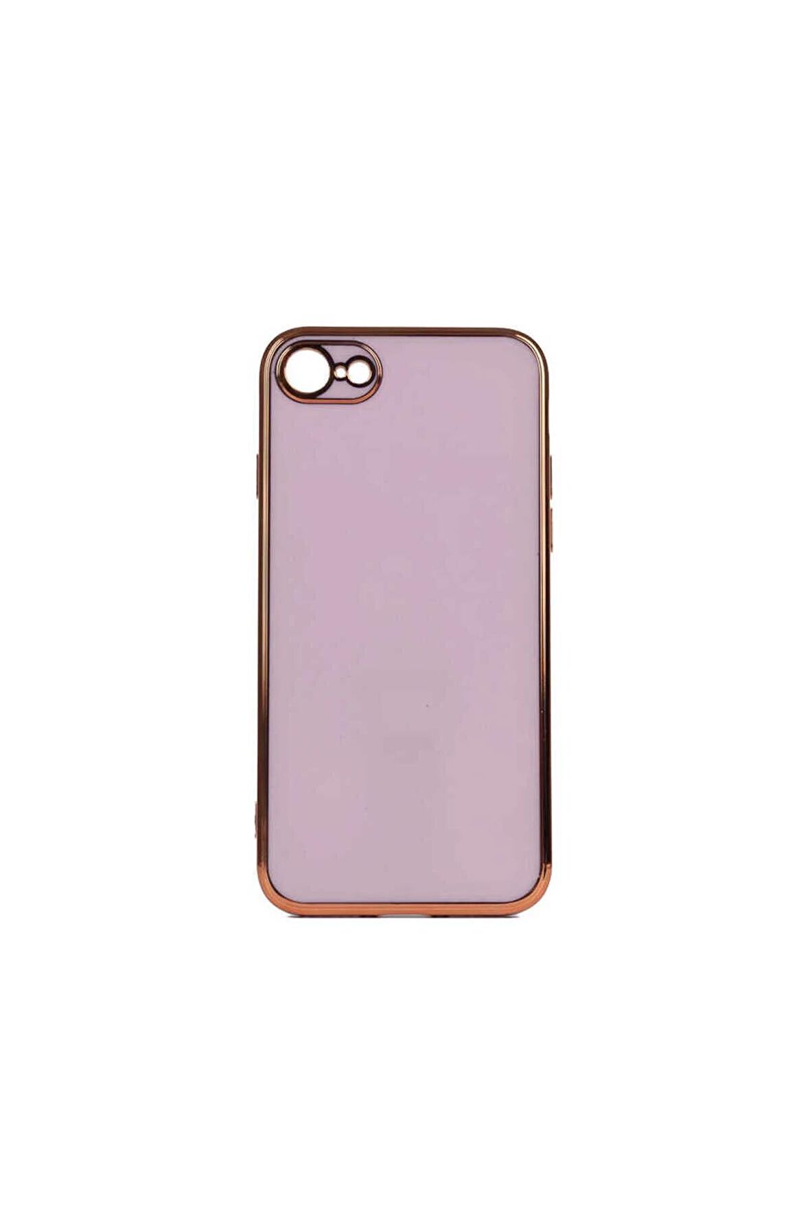 Apple iPhone 8 Kılıf Kenarları Gold Kamera Korumalı Renkli Pastel Silikon Lila