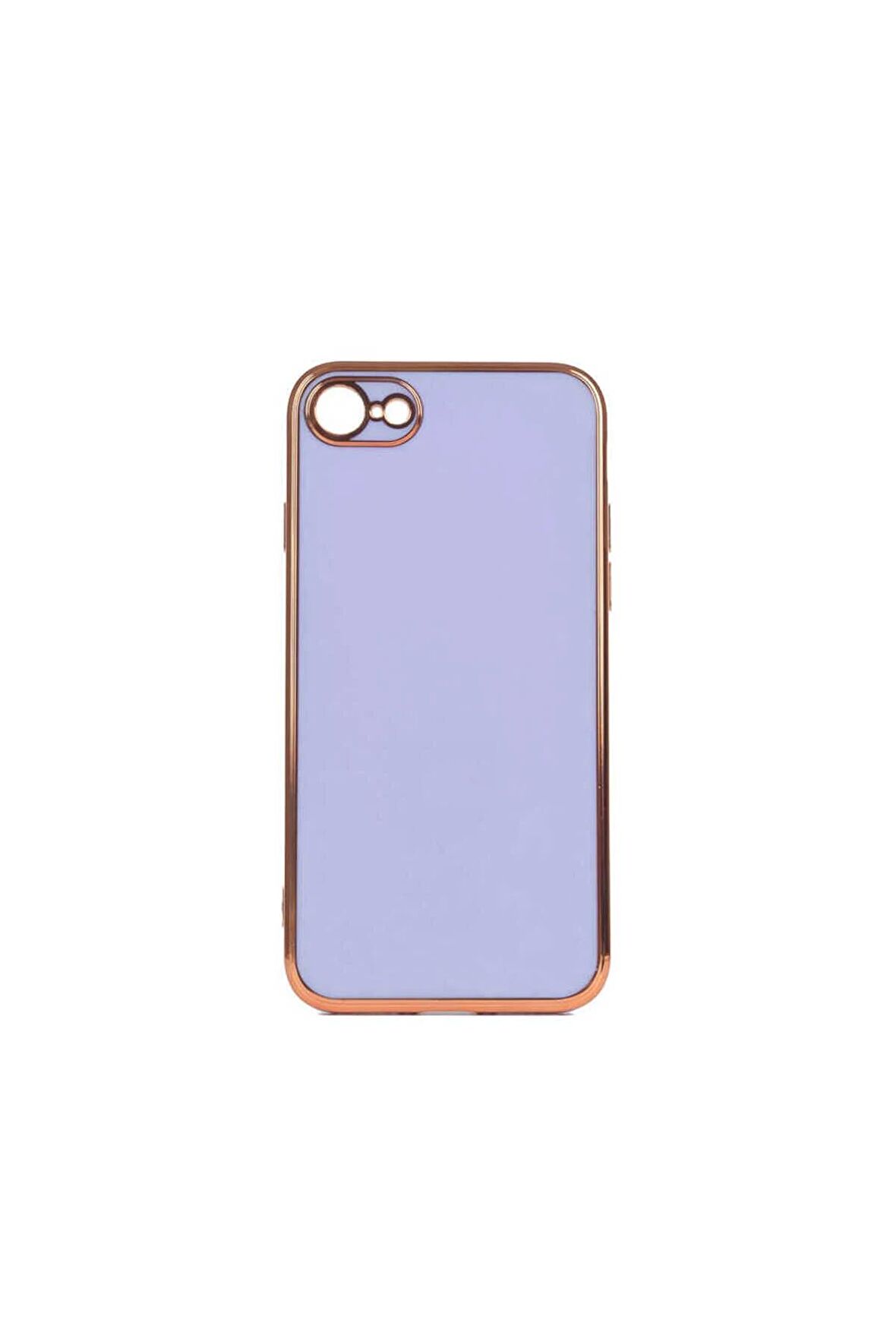 Apple iPhone SE 2020 Kılıf Kenarları Gold Kamera Korumalı Renkli Pastel Silikon Mor