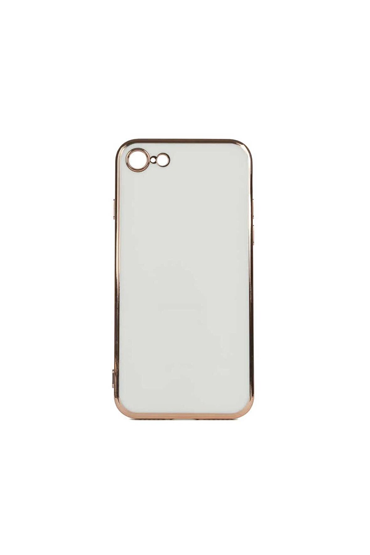 Apple iPhone SE 2020 Kılıf Kenarları Gold Kamera Korumalı Renkli Pastel Silikon Beyaz