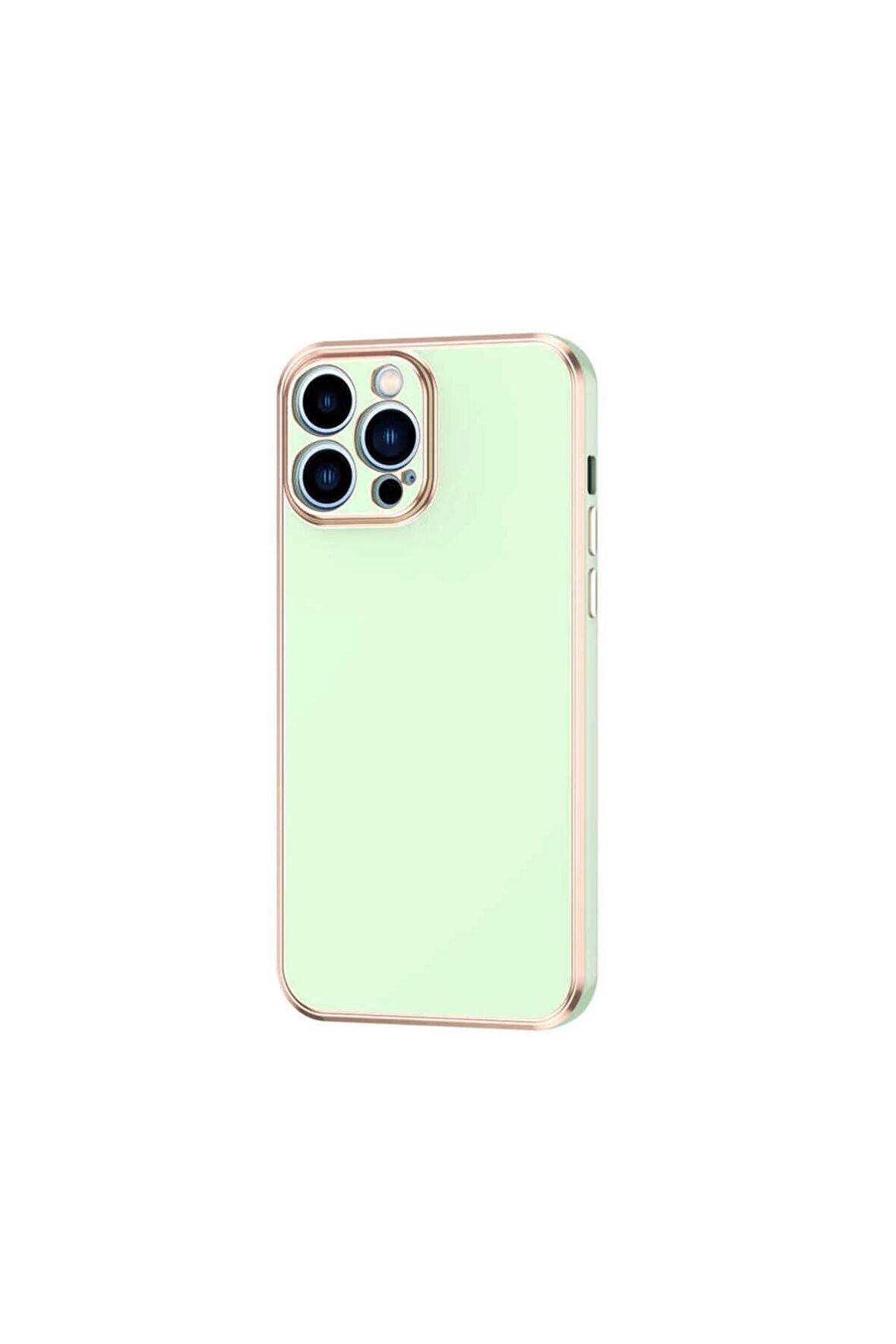 Apple iPhone 12 Pro Max Kılıf Kenarları Gold Kamera Korumalı Renkli Pastel Silikon Yeşil