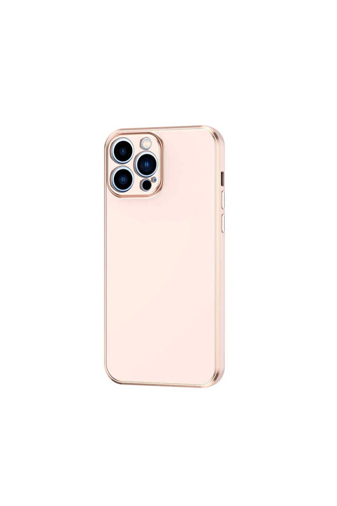 Apple iPhone 12 Pro Max Kılıf Kenarları Gold Kamera Korumalı Renkli Pastel Silikon Rose Gold