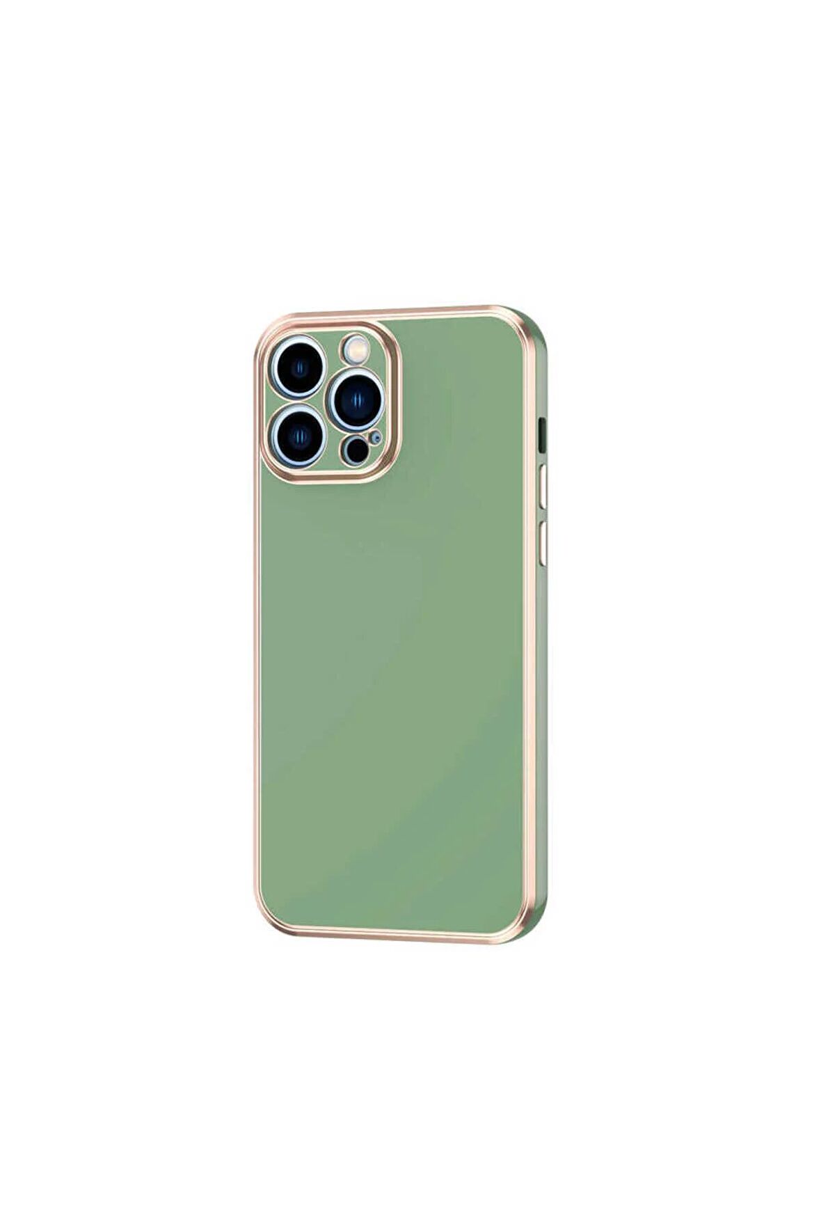 Apple iPhone 12 Pro Max Uyumlu  Kılıf Kenarları Gold Kamera Korumalı Pastel Silikon Açık Yeşil