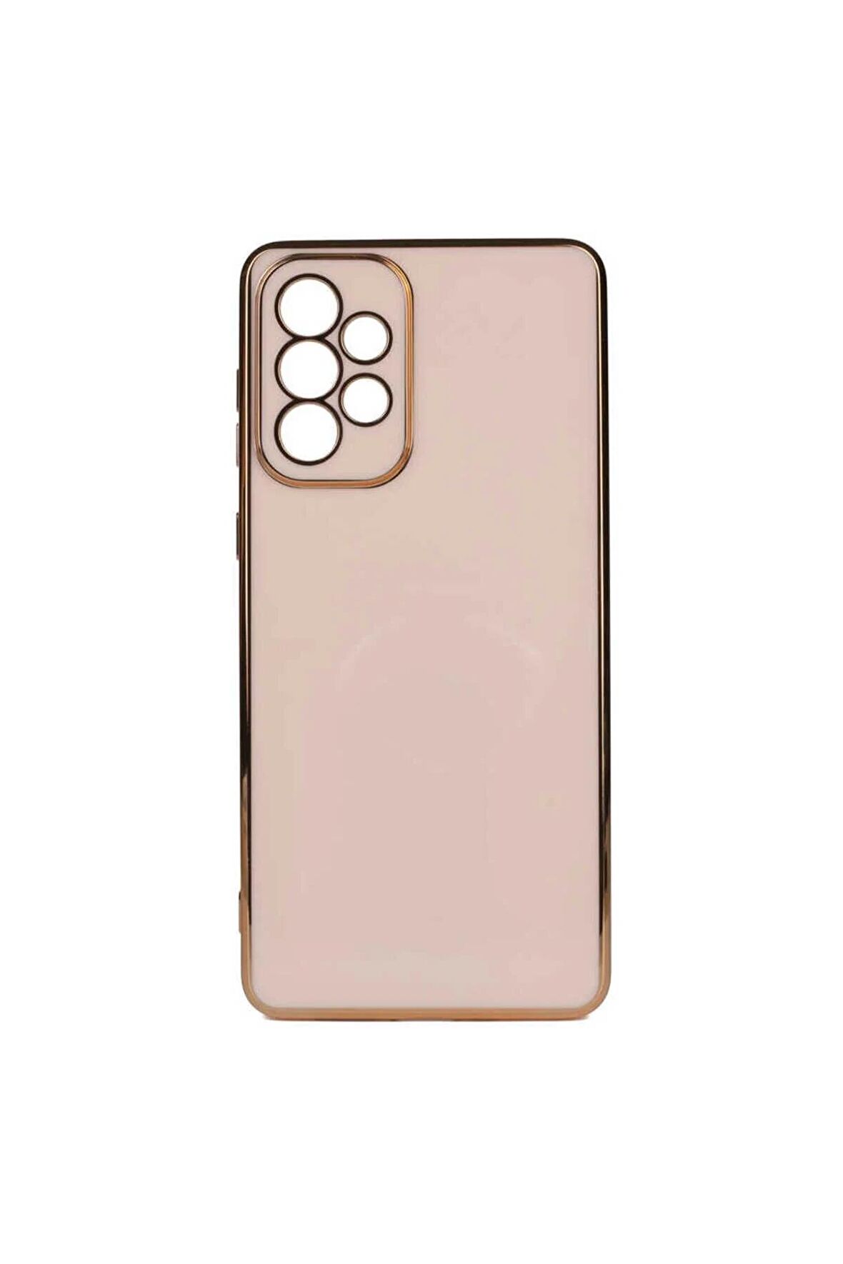 Samsung Galaxy A73 Kılıf Kenarları Gold Kamera Korumalı Renkli Pastel Silikon Rose Gold