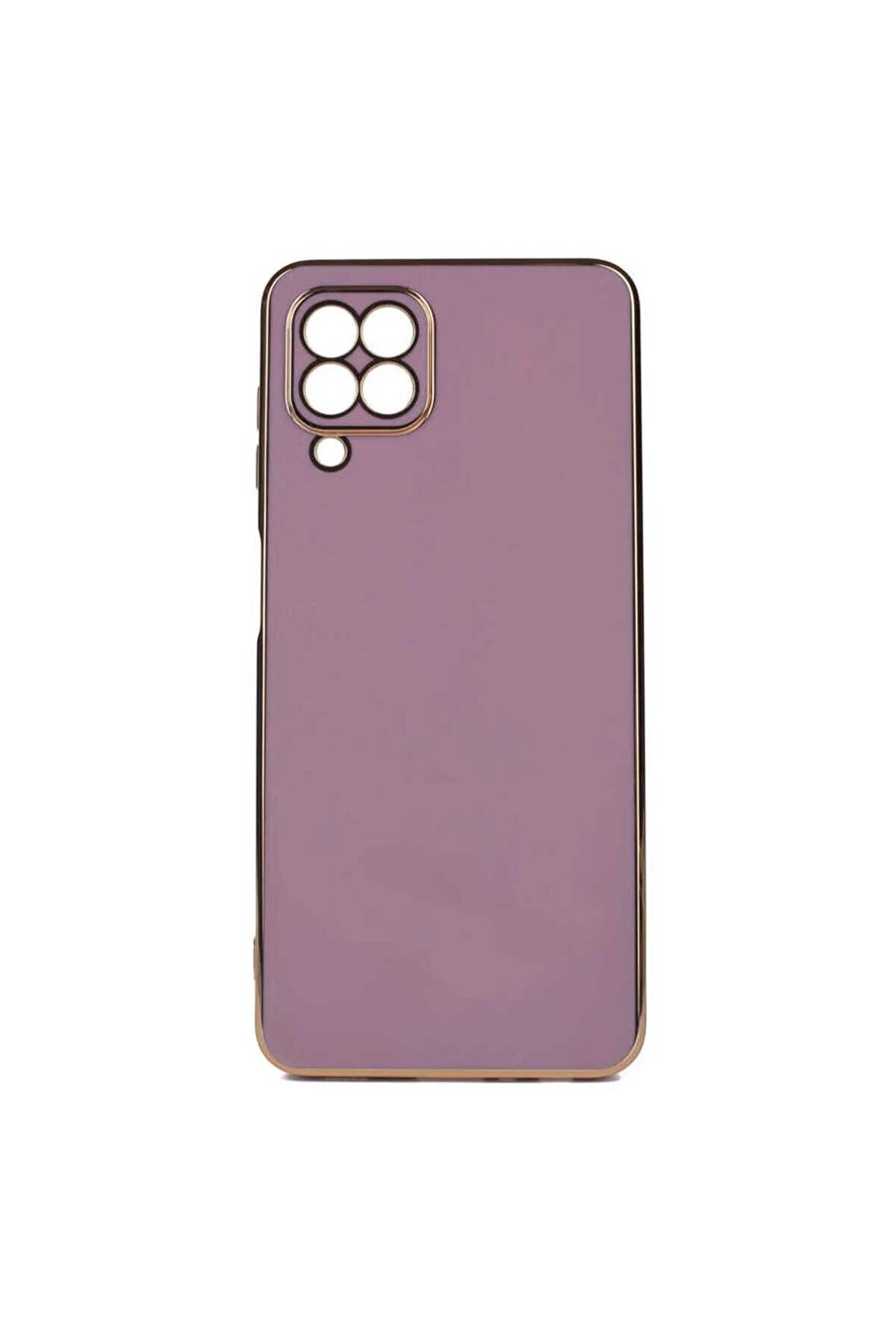 Samsung Galaxy M32 Kılıf Kenarları Gold Kamera Korumalı Renkli Pastel Silikon Mor