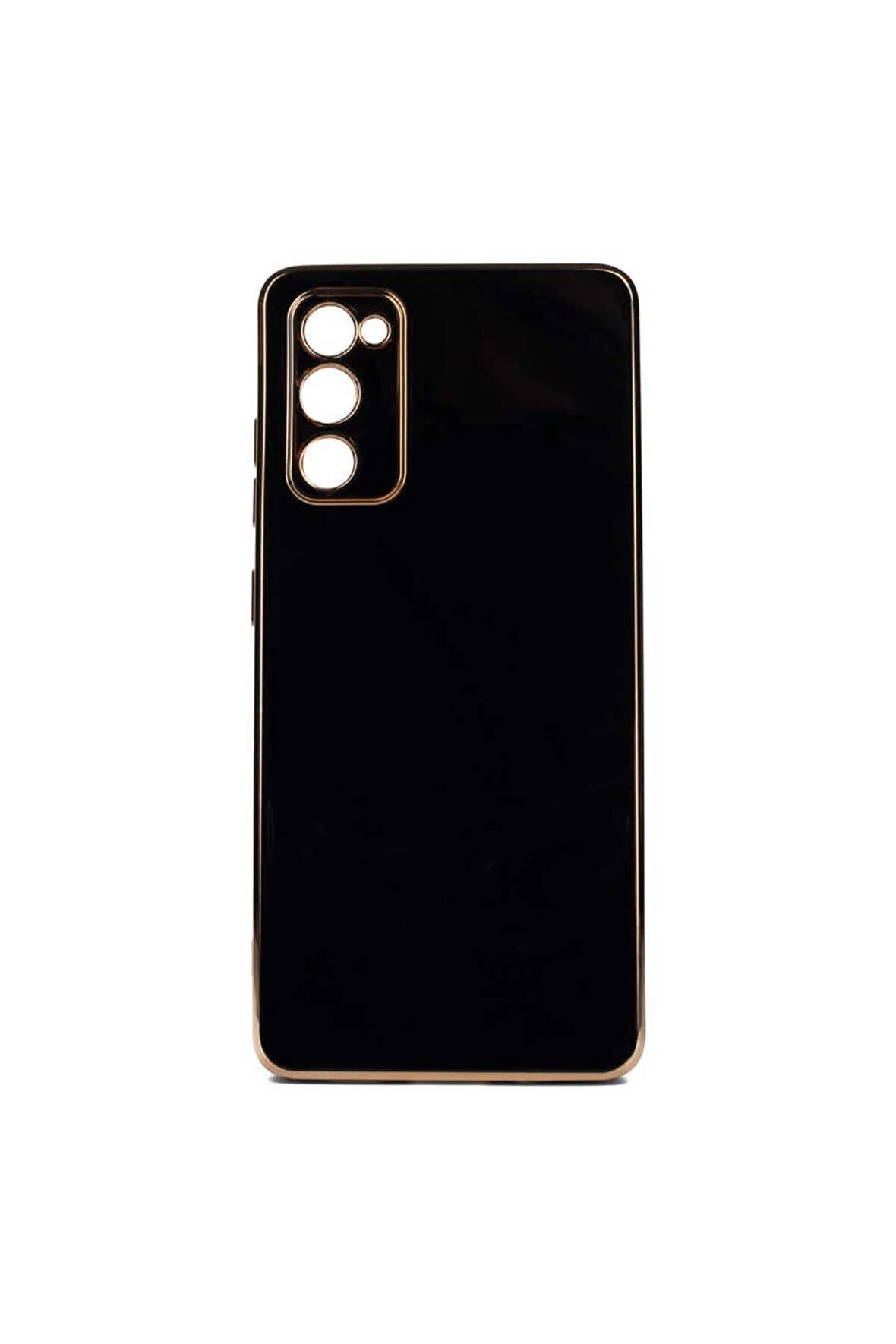 Samsung Galaxy S20 FE Kılıf Kenarları Gold Kamera Korumalı Renkli Pastel Silikon Siyah