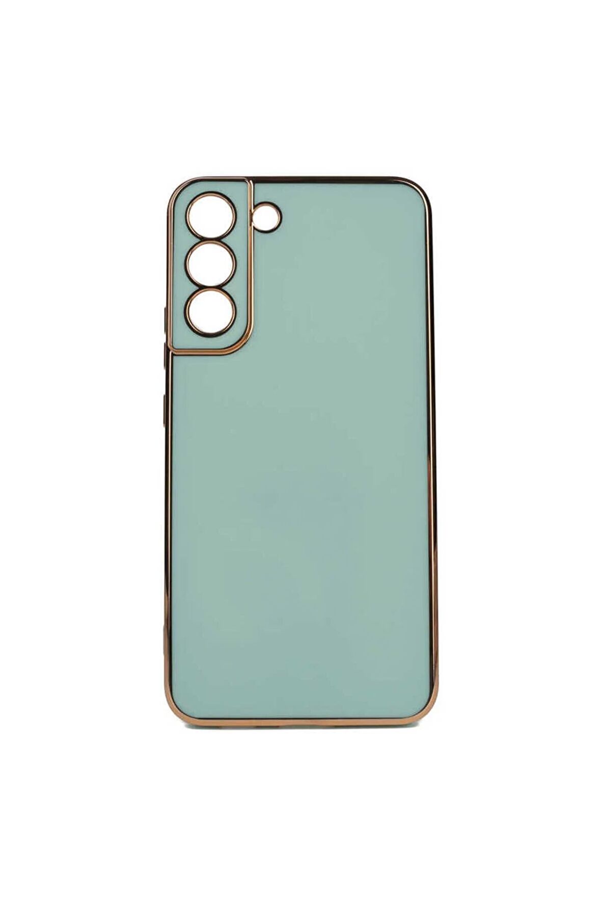 Samsung Galaxy S22 Plus Kılıf Kenarları Gold Kamera Korumalı Renkli Pastel Silikon Açık Yeşil