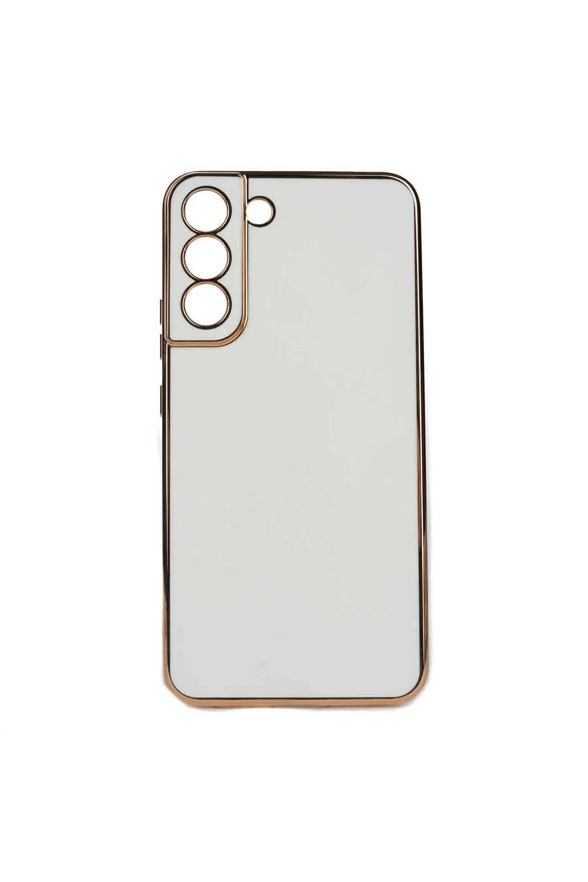 Samsung Galaxy S22 Plus Kılıf Kenarları Gold Kamera Korumalı Renkli Pastel Silikon Beyaz