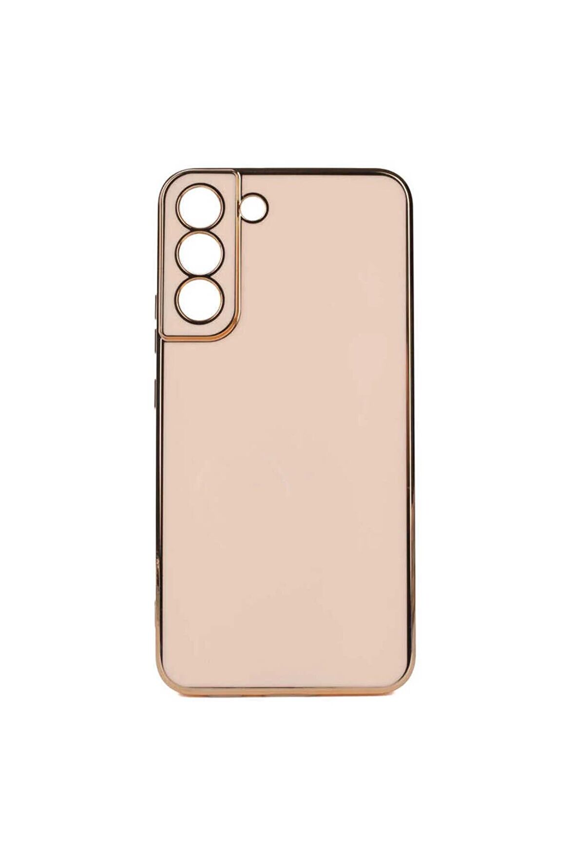 Samsung Galaxy S22 Plus Kılıf Kenarları Gold Kamera Korumalı Renkli Pastel Silikon Rose Gold