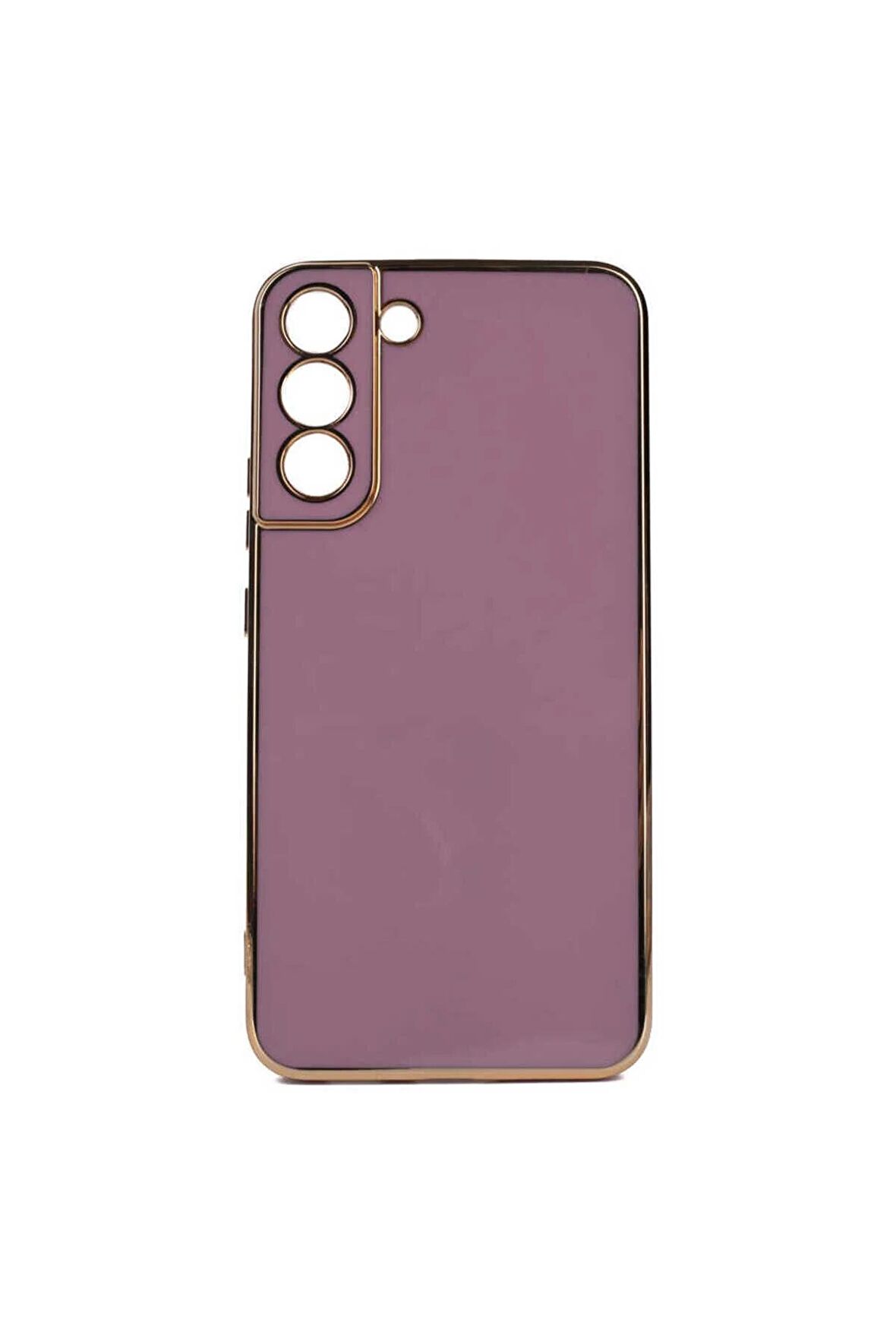 Samsung Galaxy S22 Plus Kılıf Kenarları Gold Kamera Korumalı Renkli Pastel Silikon Mor