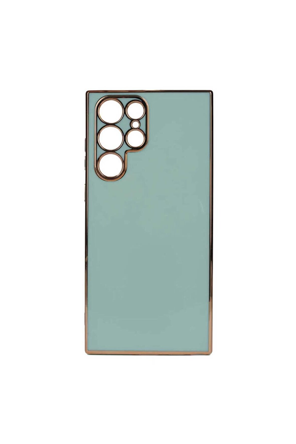 Samsung Galaxy S22 Ultra Kılıf Kenarları Gold Kamera Korumalı Renkli Pastel Silikon Açık Yeşil