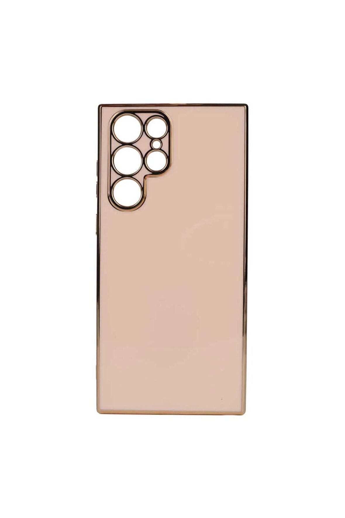 Samsung Galaxy S22 Ultra Kılıf Kenarları Gold Kamera Korumalı Renkli Pastel Silikon Rose Gold
