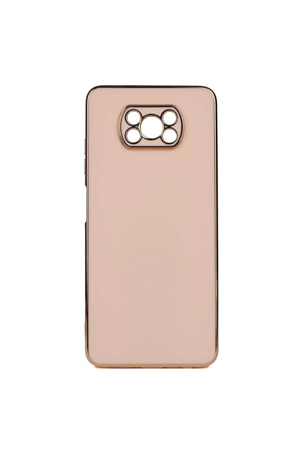 Xiaomi Poco X3 Kılıf Kenarları Gold Kamera Korumalı Renkli Pastel Silikon Rose Gold