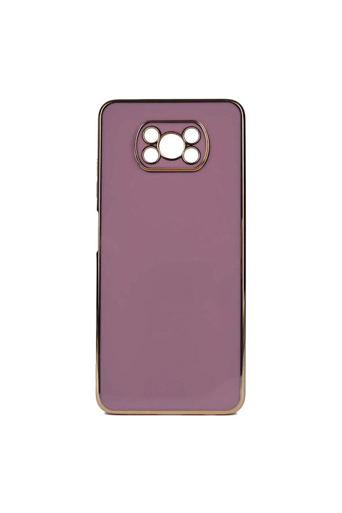 Xiaomi Poco X3 Kılıf Kenarları Gold Kamera Korumalı Renkli Pastel Silikon Mor
