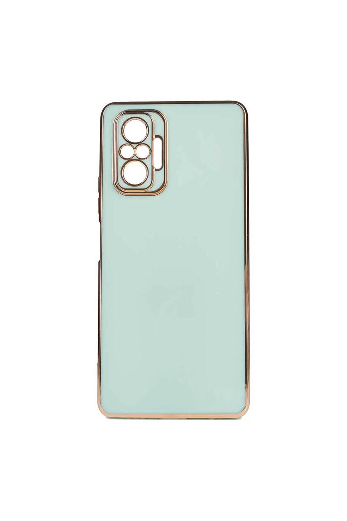 Xiaomi Redmi Note 10 Pro Kılıf Kenarları Gold Kamera Korumalı Renkli Pastel Silikon Açık Yeşil