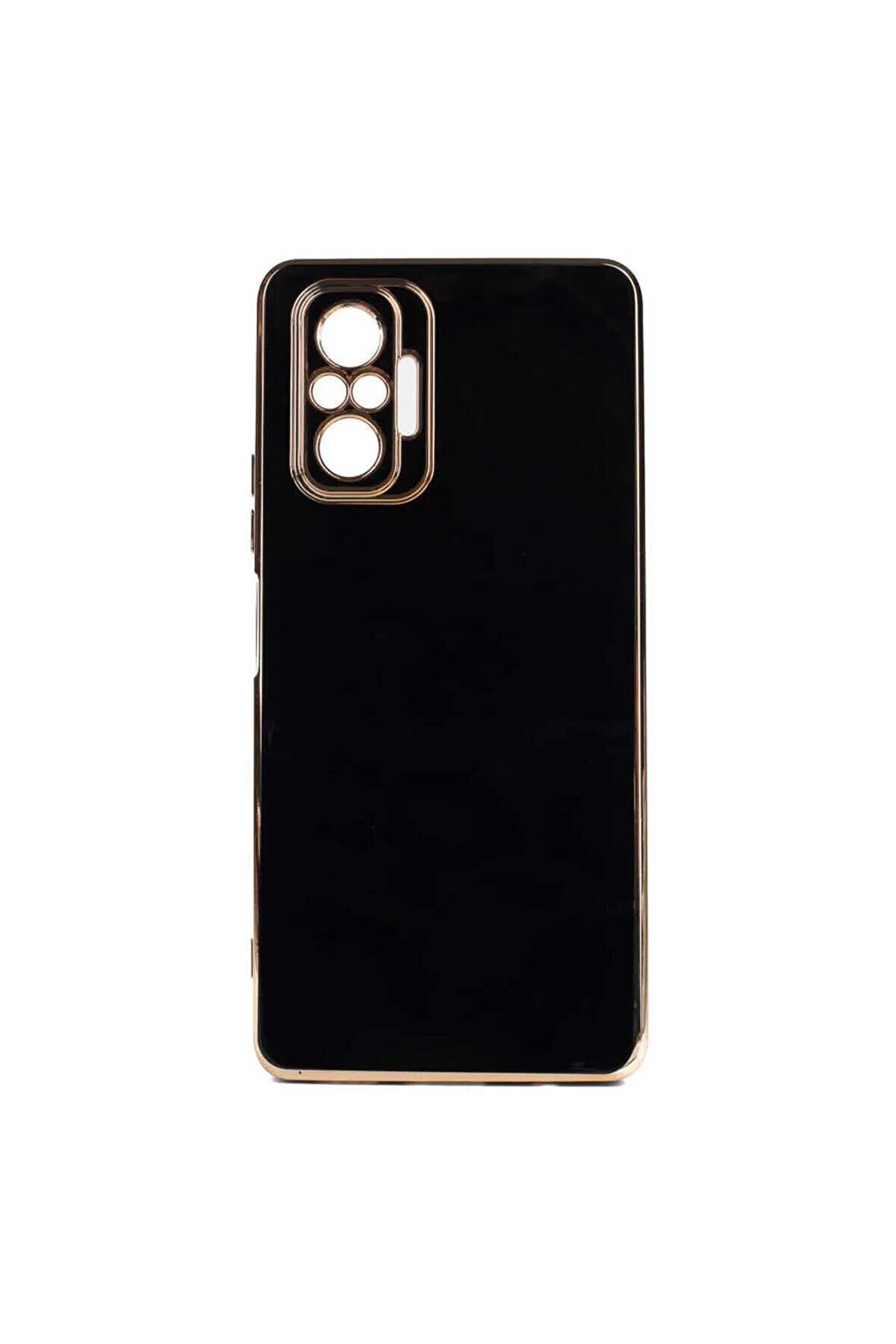 Xiaomi Redmi Note 10 Pro Kılıf Kenarları Gold Kamera Korumalı Renkli Pastel Silikon Siyah