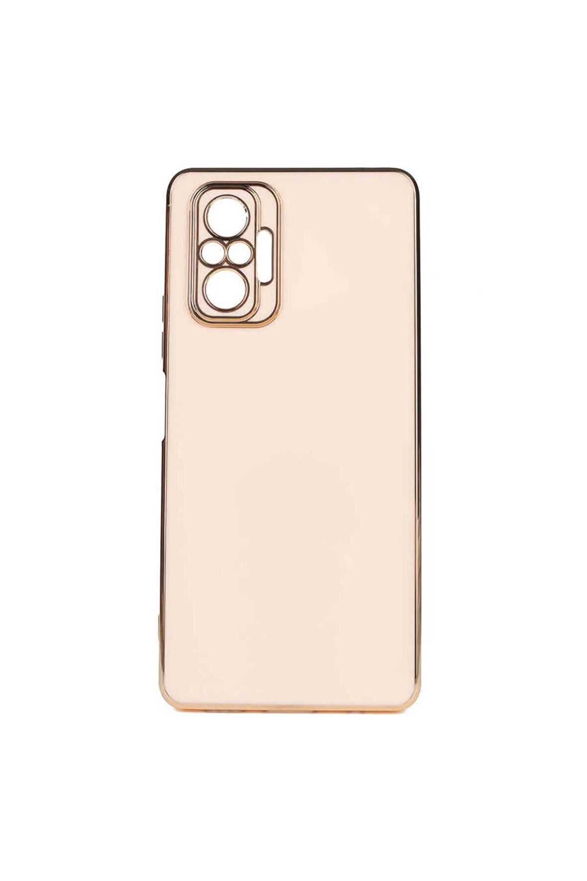 Xiaomi Redmi Note 10 Pro Kılıf Kenarları Gold Kamera Korumalı Renkli Pastel Silikon Rose Gold