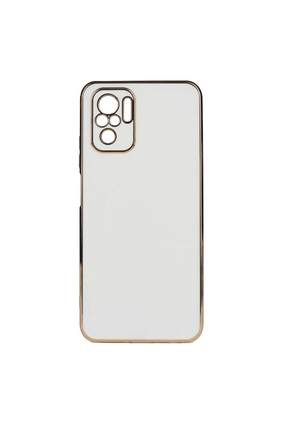 Xiaomi Redmi Note 10 Kılıf Kenarları Gold Kamera Korumalı Renkli Pastel Silikon Beyaz