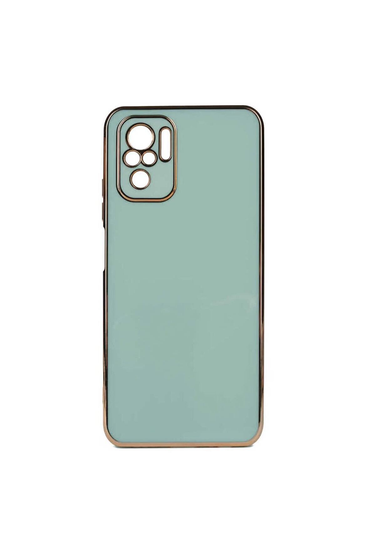 Xiaomi Redmi Note 10S Uyumlu Kılıf Kenarları Gold Kamera Korumalı Renkli Pastel Silikon Açık Yeşil