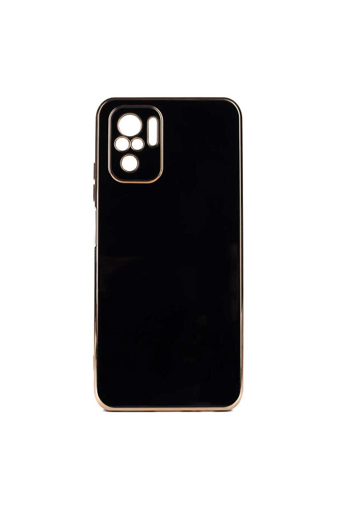 Xiaomi Redmi Note 10S Kılıf Kenarları Gold Kamera Korumalı Renkli Pastel Silikon Siyah