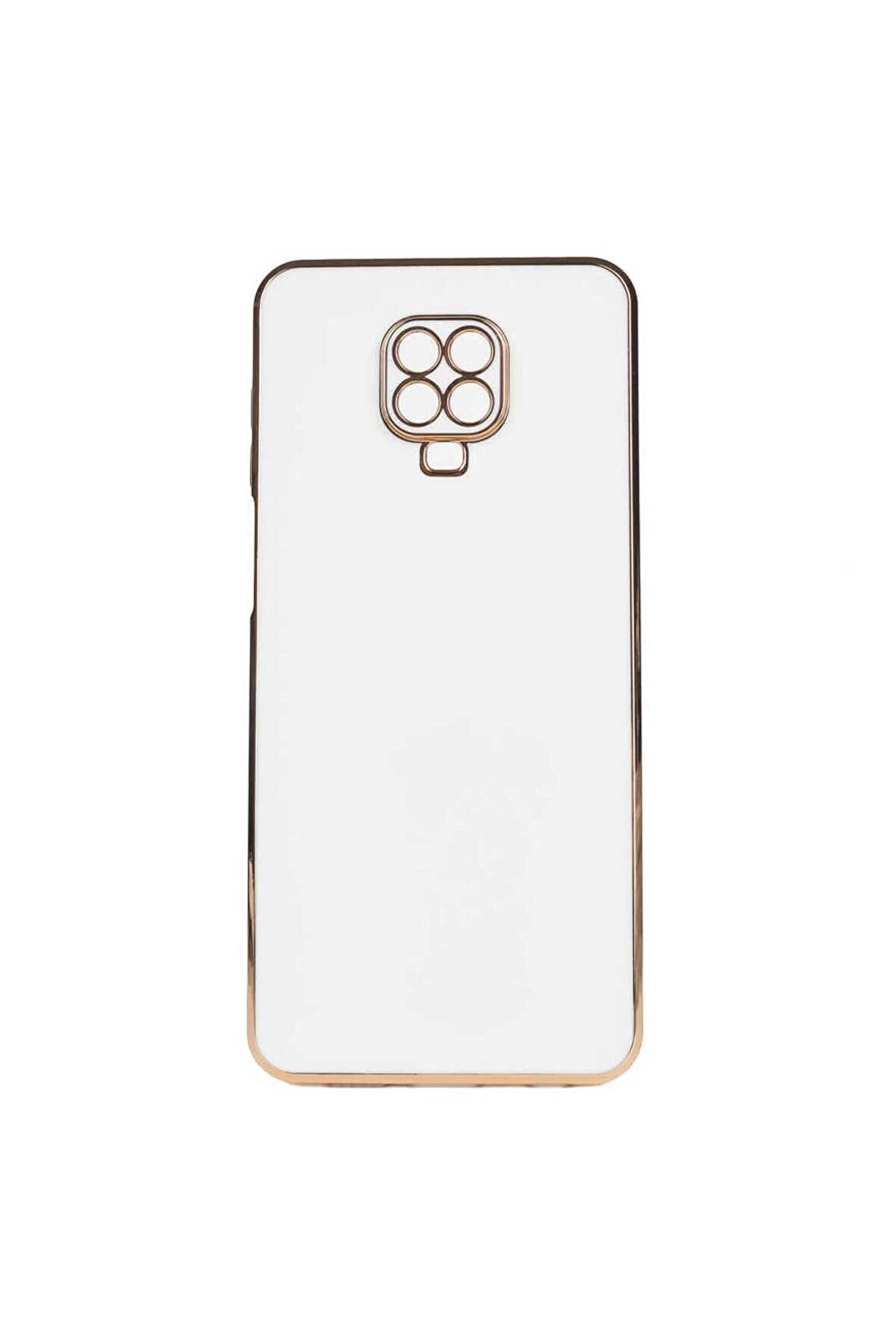 Xiaomi Redmi Note 9S Kılıf Kenarları Gold Kamera Korumalı Renkli Pastel Silikon Beyaz