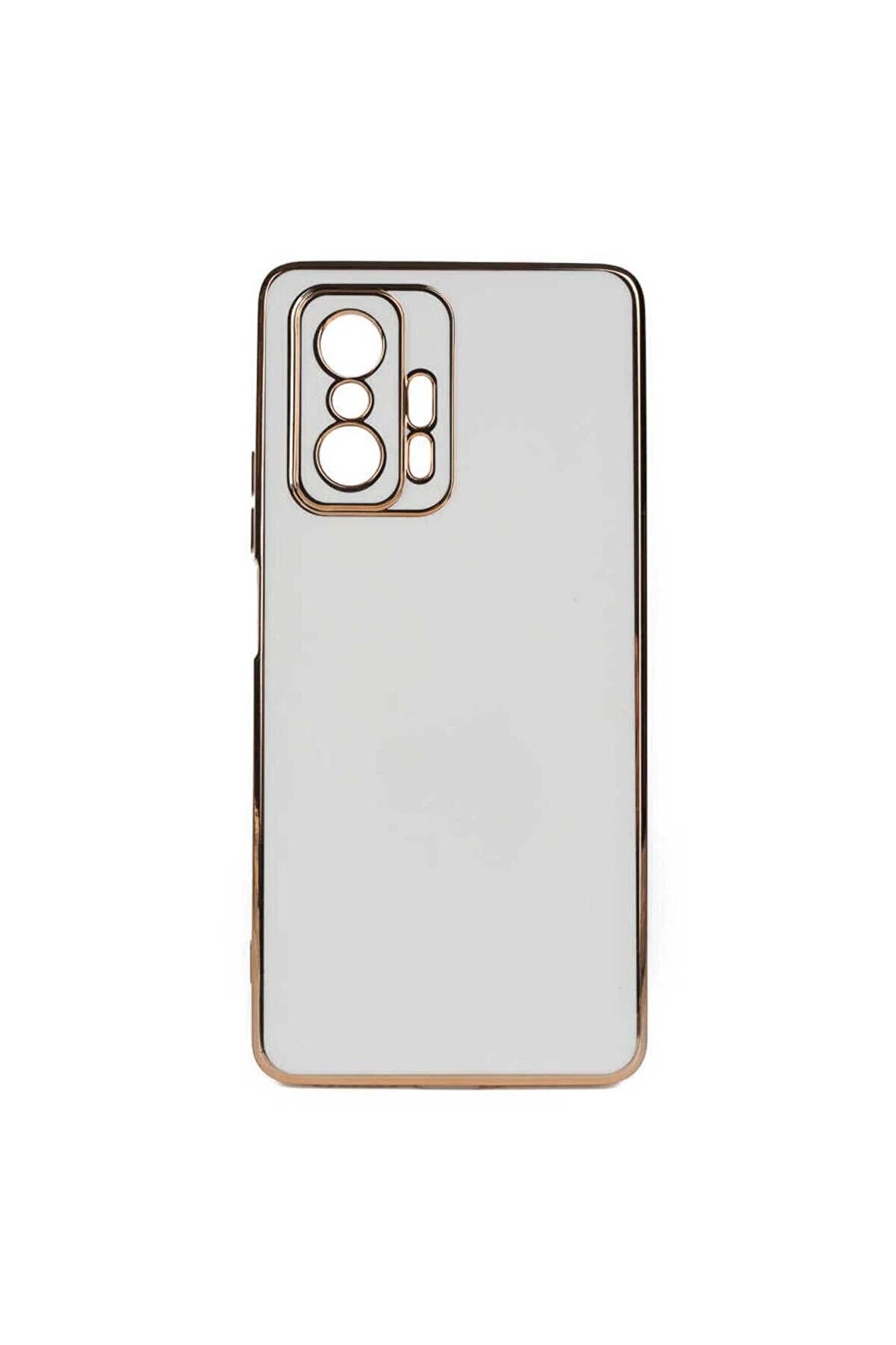 Xiaomi Mi 11T 5G Kılıf Kenarları Gold Kamera Korumalı Renkli Pastel Silikon Beyaz