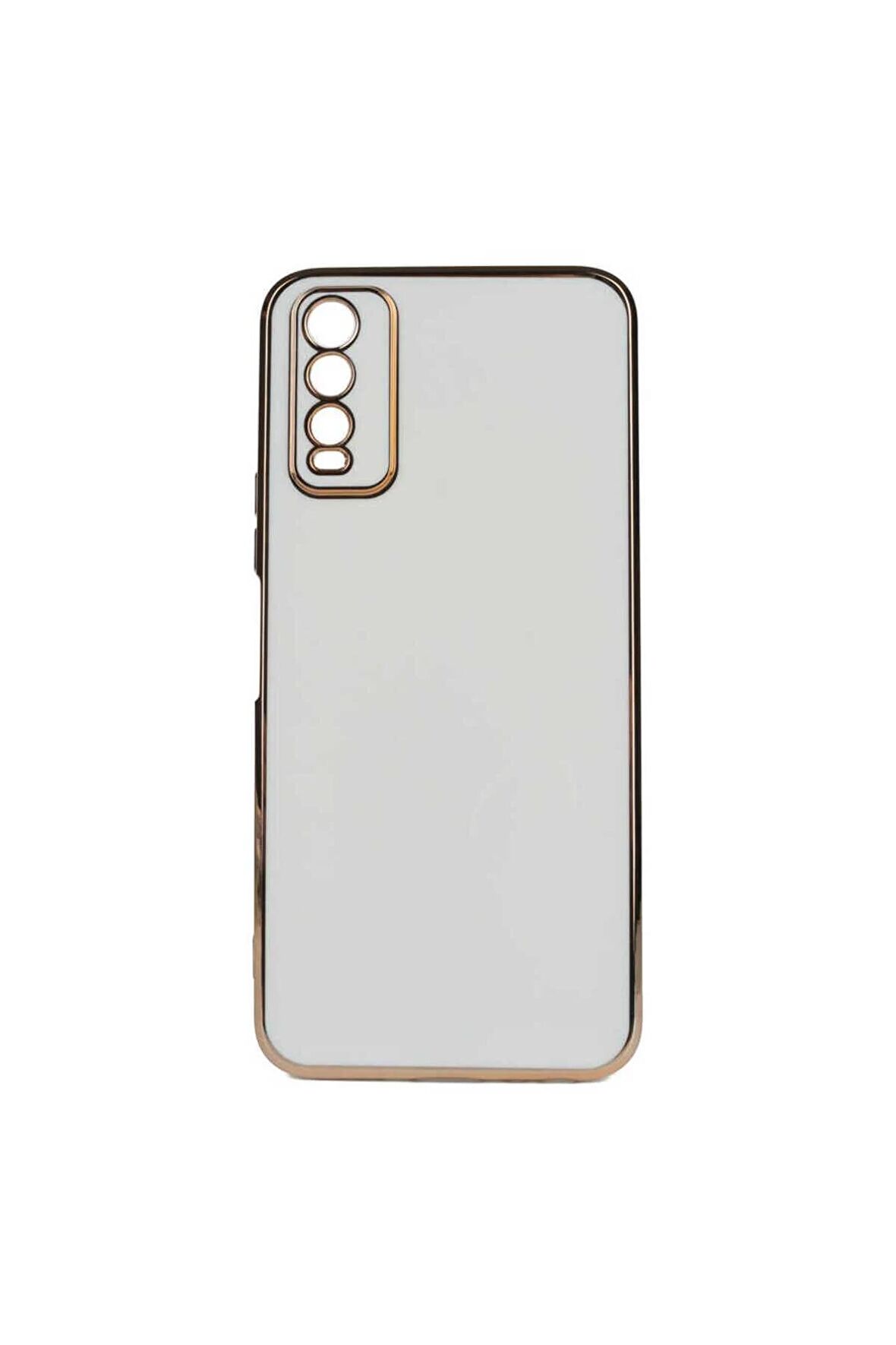 Vivo Y20 Kılıf Kenarları Gold Kamera Korumalı Renkli Pastel Silikon Beyaz