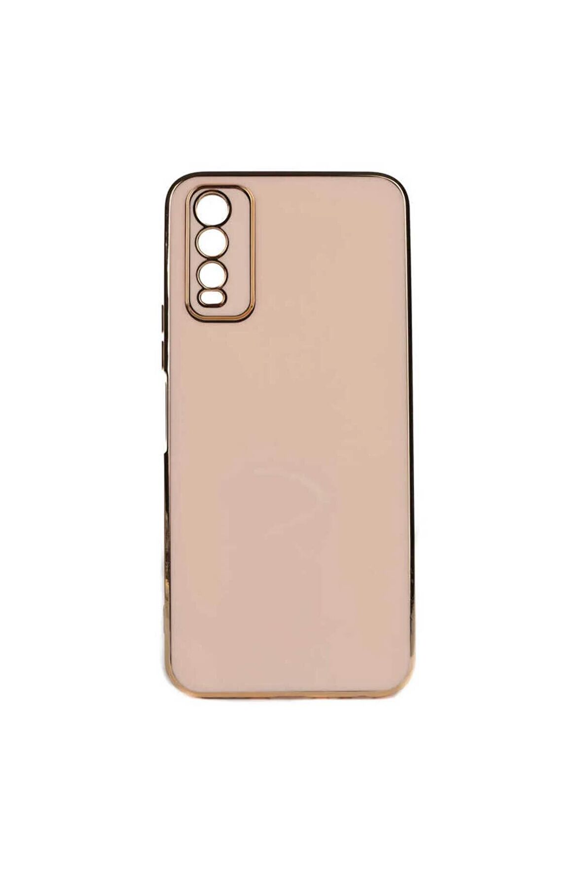 Vivo Y20 Kılıf Kenarları Gold Kamera Korumalı Renkli Pastel Silikon Rose Gold