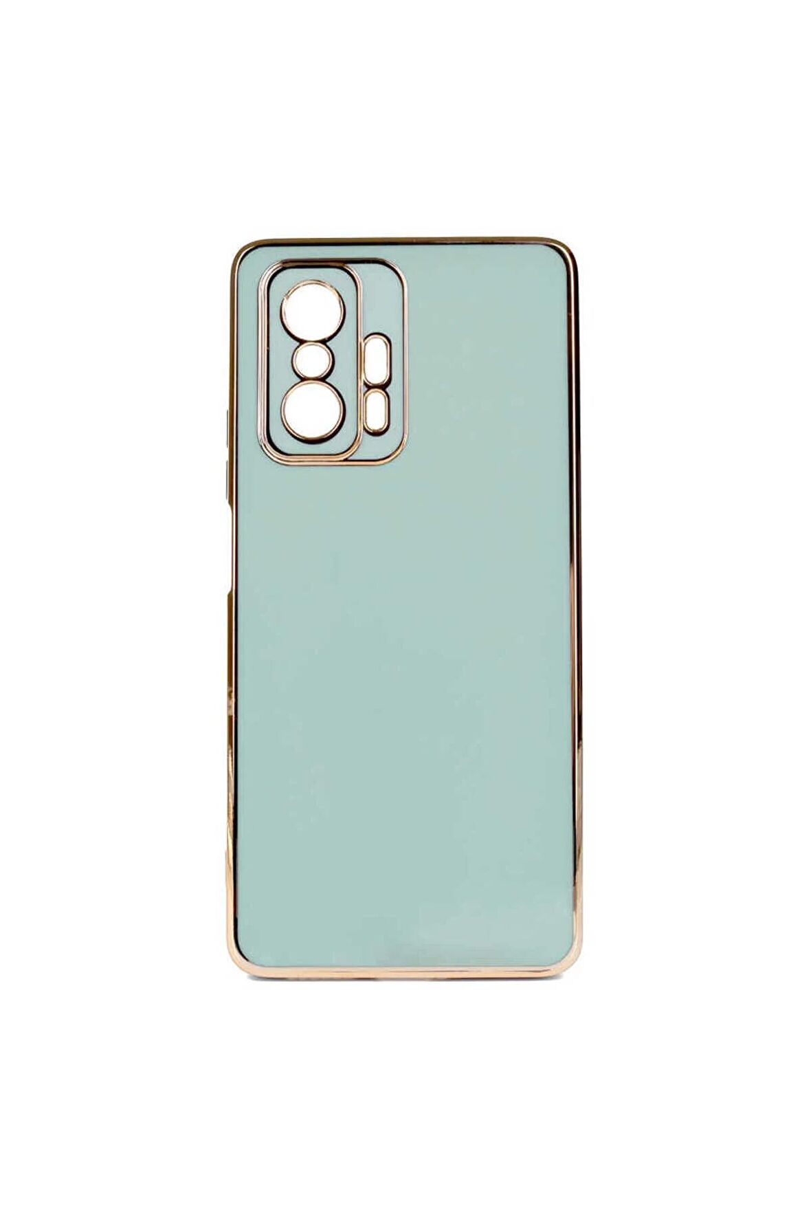 Xiaomi Mi 11T Pro 5G Kılıf Kenarları Gold Kamera Korumalı Renkli Pastel Silikon Açık Yeşil